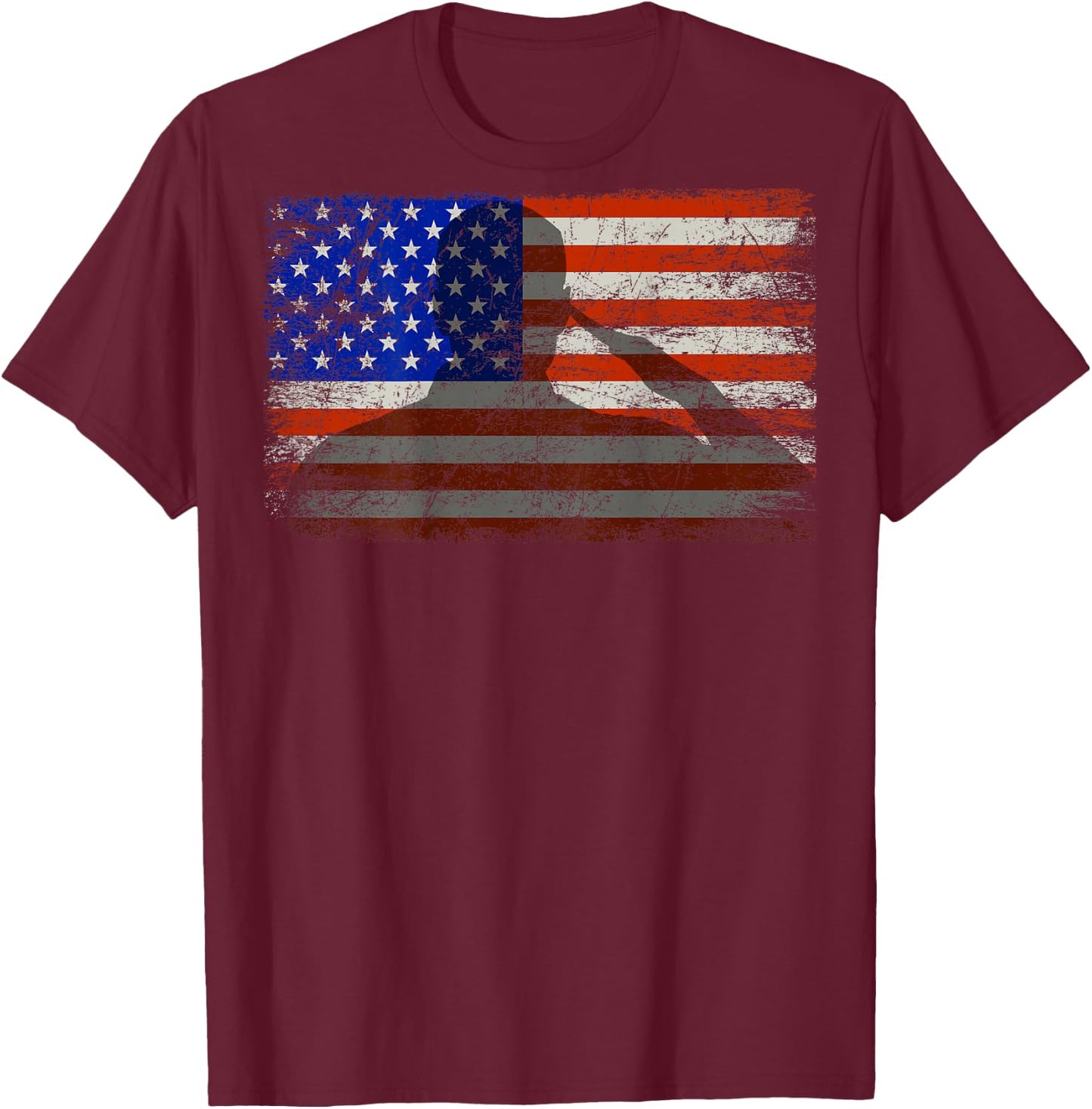 Military Patriotic American Flag Print On Back Kids Men T-Shirt - T-Shirt | Maroon