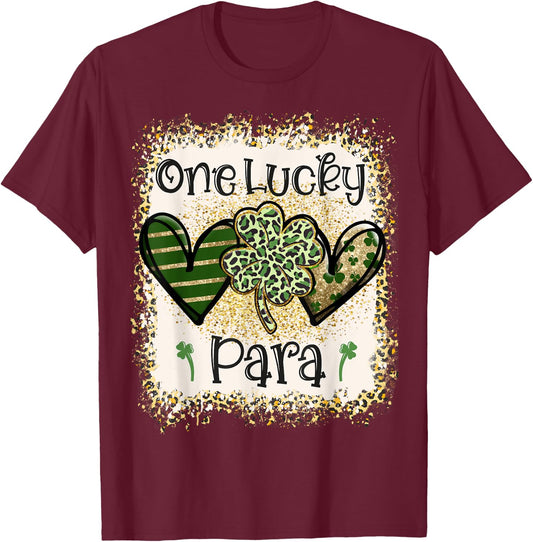 One Lucky Para St Patricks Day Leopard Shamrock T-Shirt - T-Shirt | Maroon