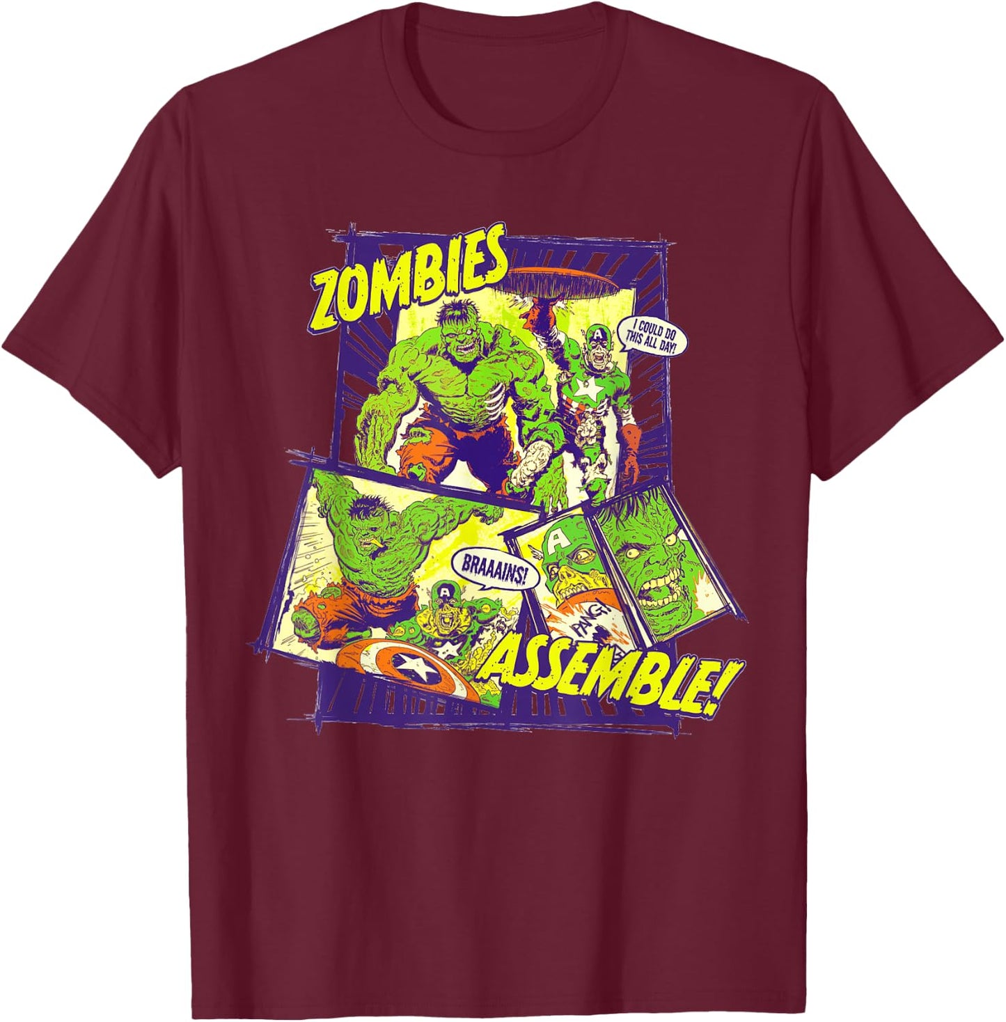 Marvel Zombies Assemble Hulk and Captain America Halloween T-Shirt - T-Shirt | Maroon