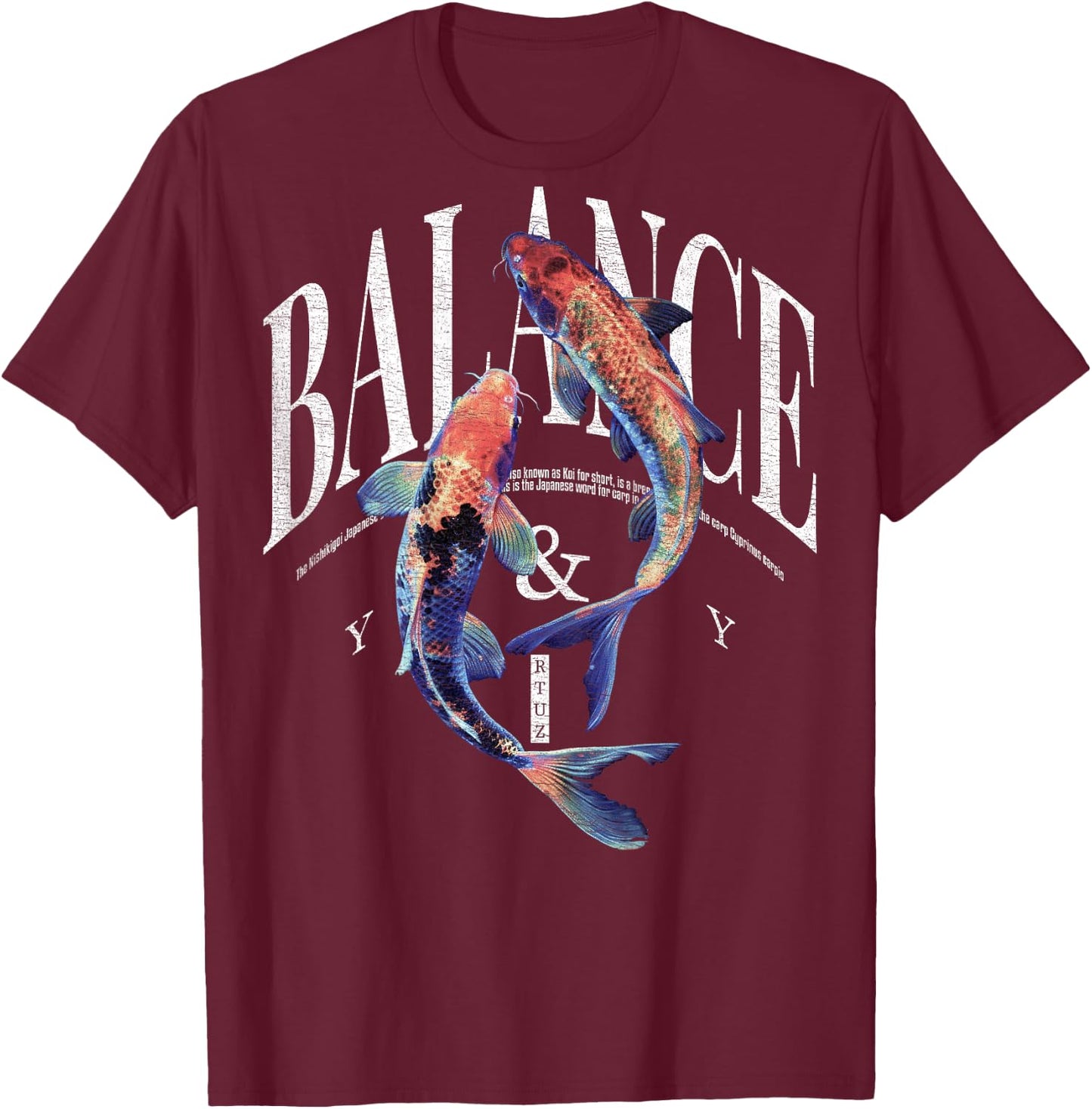 Vintage Graffiti Nishikigoi Fish Backprint Koi Carp , black T-Shirt - T-Shirt | Maroon