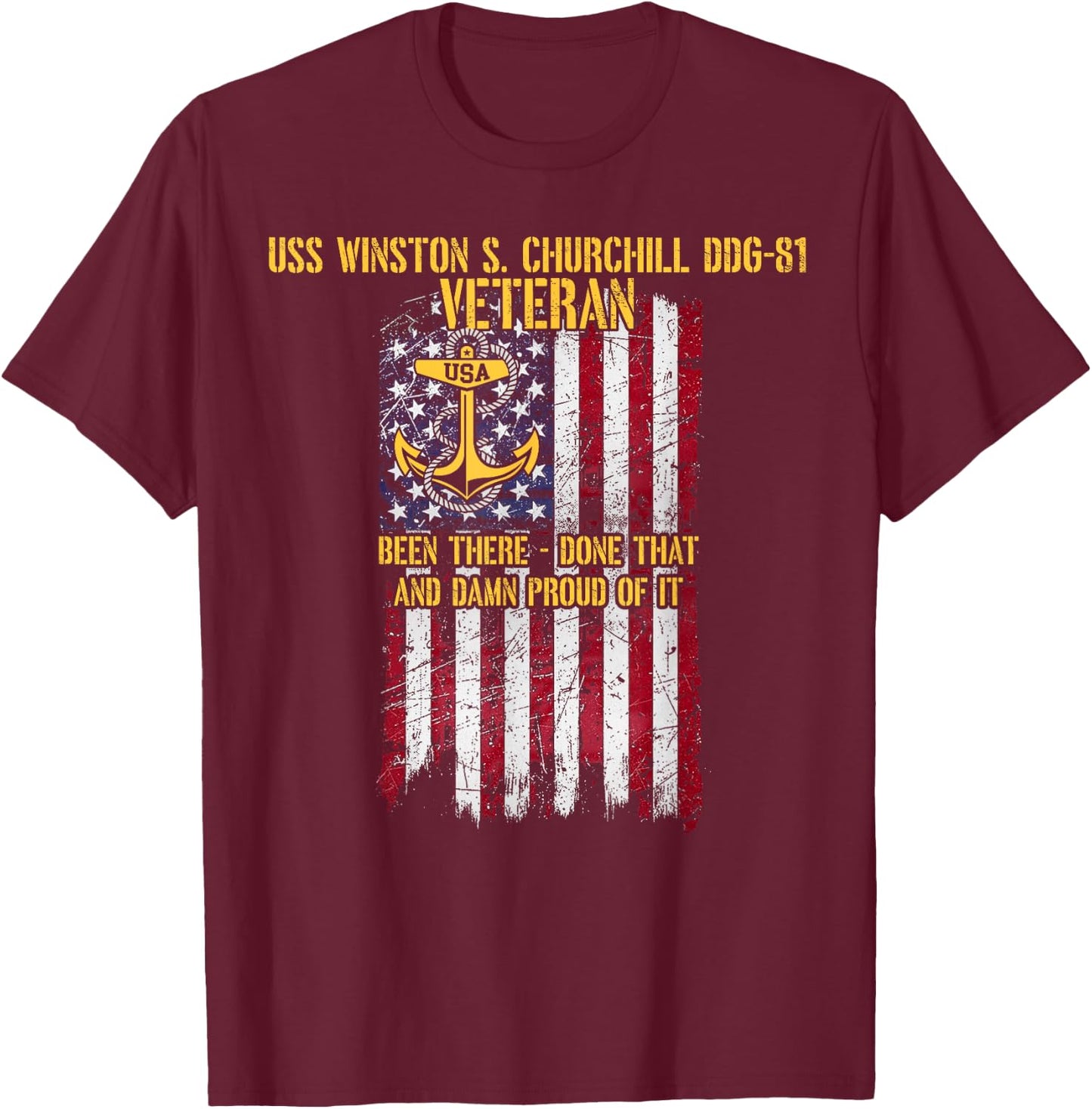 USS Winston S. Churchill DDG-81 Destroyer Veteran T-Shirt - T-Shirt | Maroon