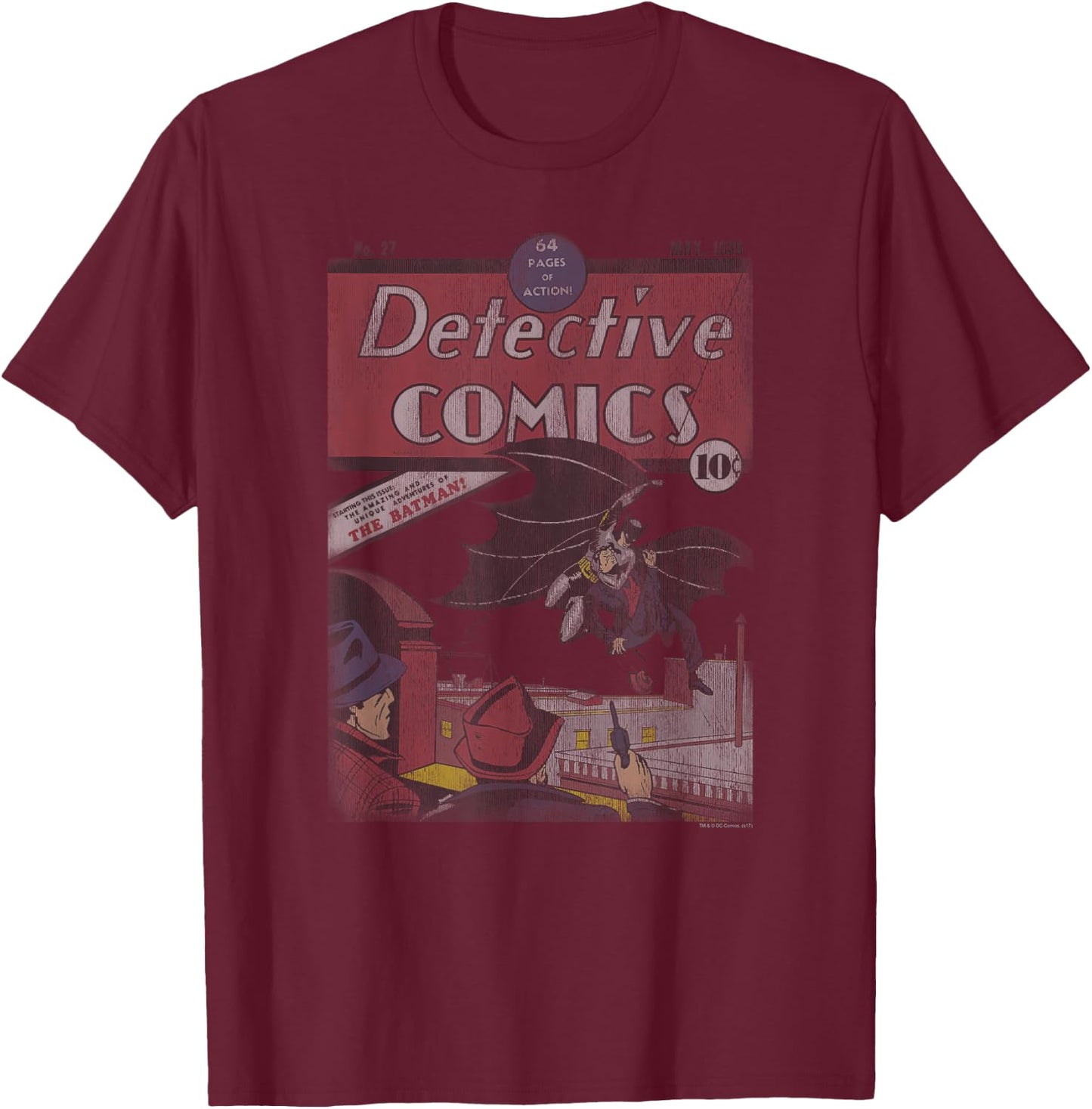Batman Detective #27 Distressed T-Shirt - T-Shirt | Maroon
