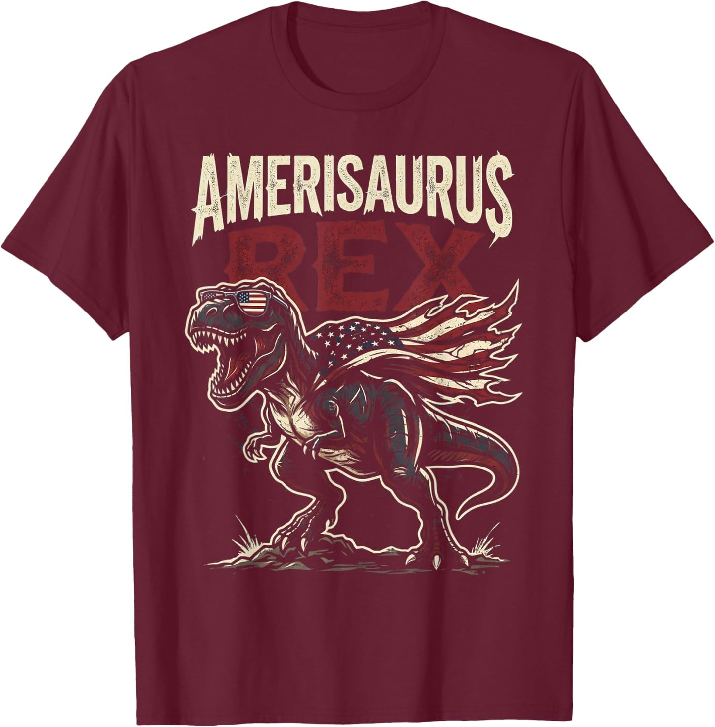 Funny 4th of July Dinosaur Amerisaurus Rex Boys Kids Youth T-Shirt - T-Shirt | Maroon