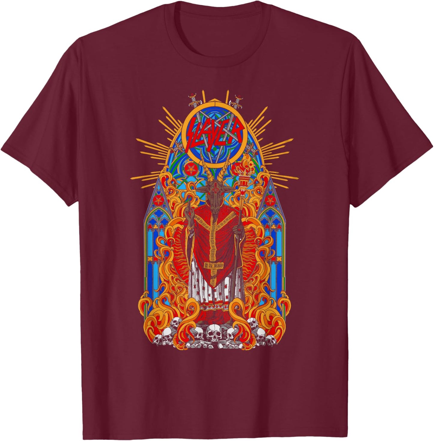 Slayer Goat God Stained Glass T-Shirt - T-Shirt | Maroon