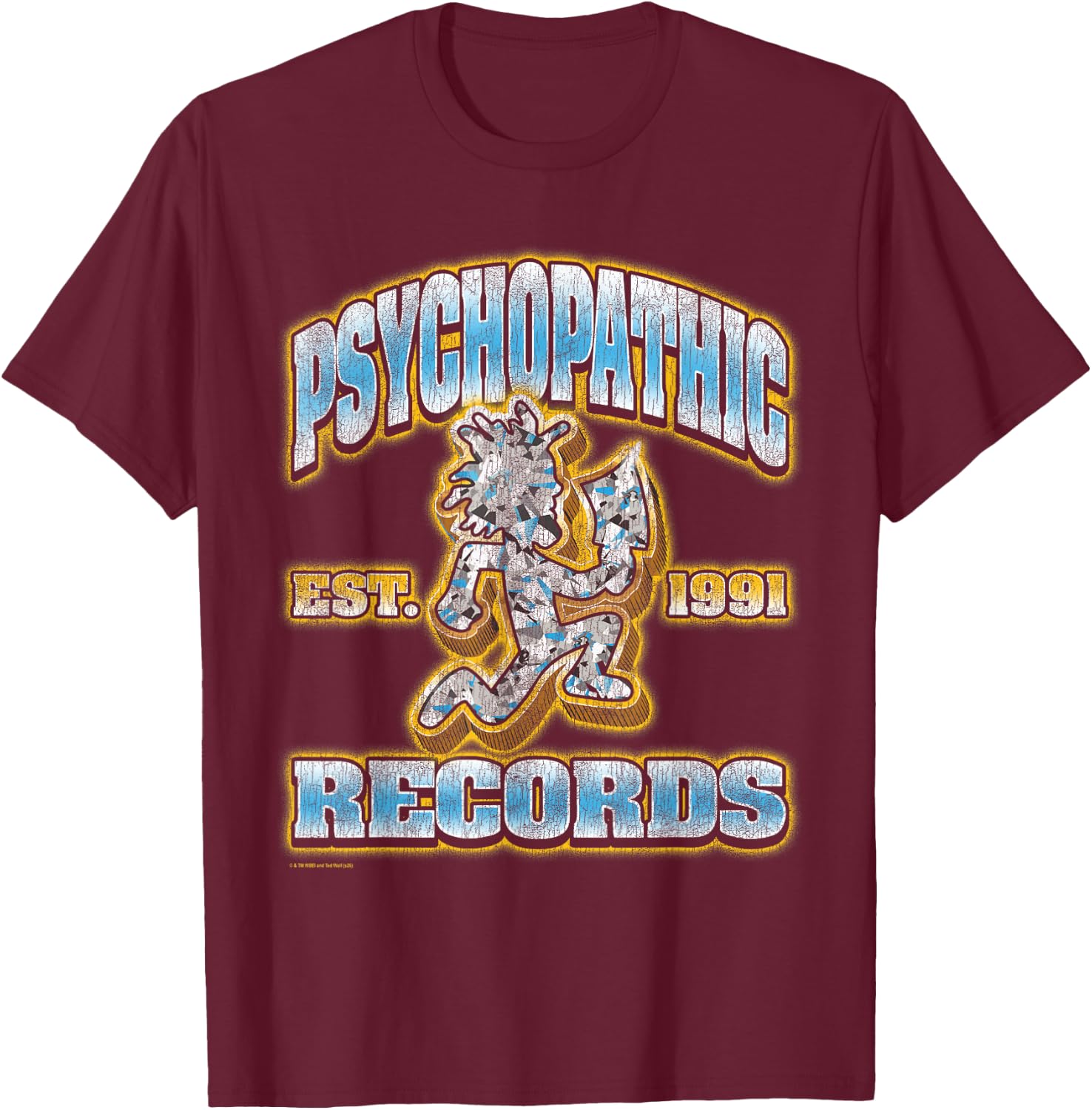 ICP Psychopathic Records Diamond Hatchetman 1991 Music T-Shirt - T-Shirt | Maroon