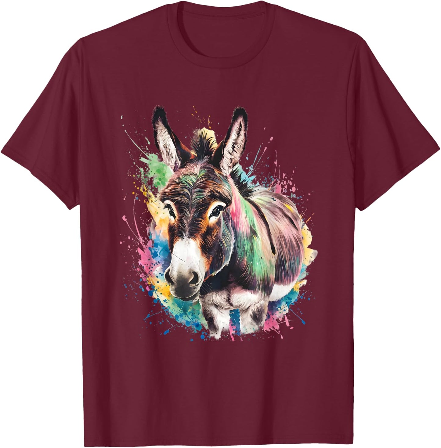 Donkey Men's Women's Colourful Watercolour Donkey , black T-Shirt - T-Shirt | Maroon