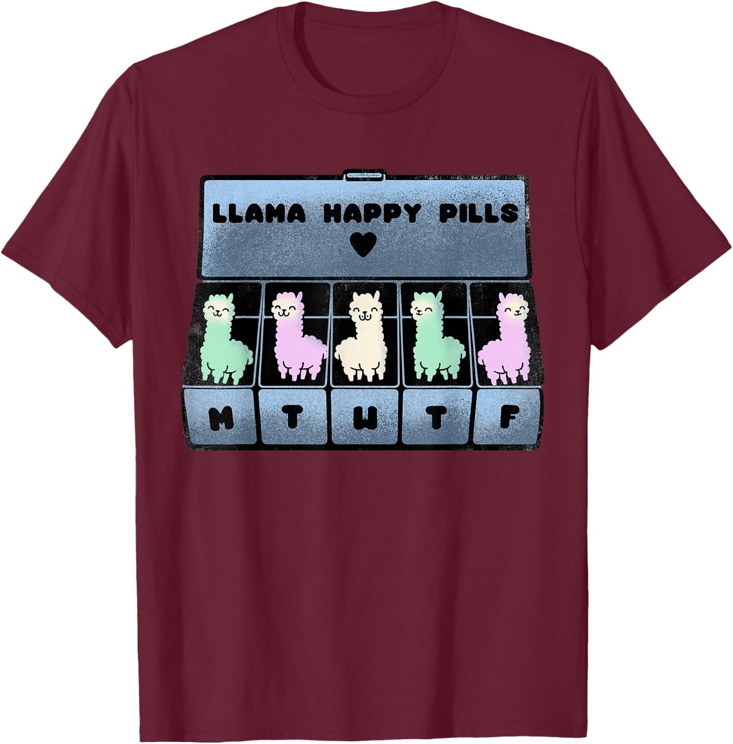 Llama Happy Pills T-Shirt - T-Shirt | Maroon