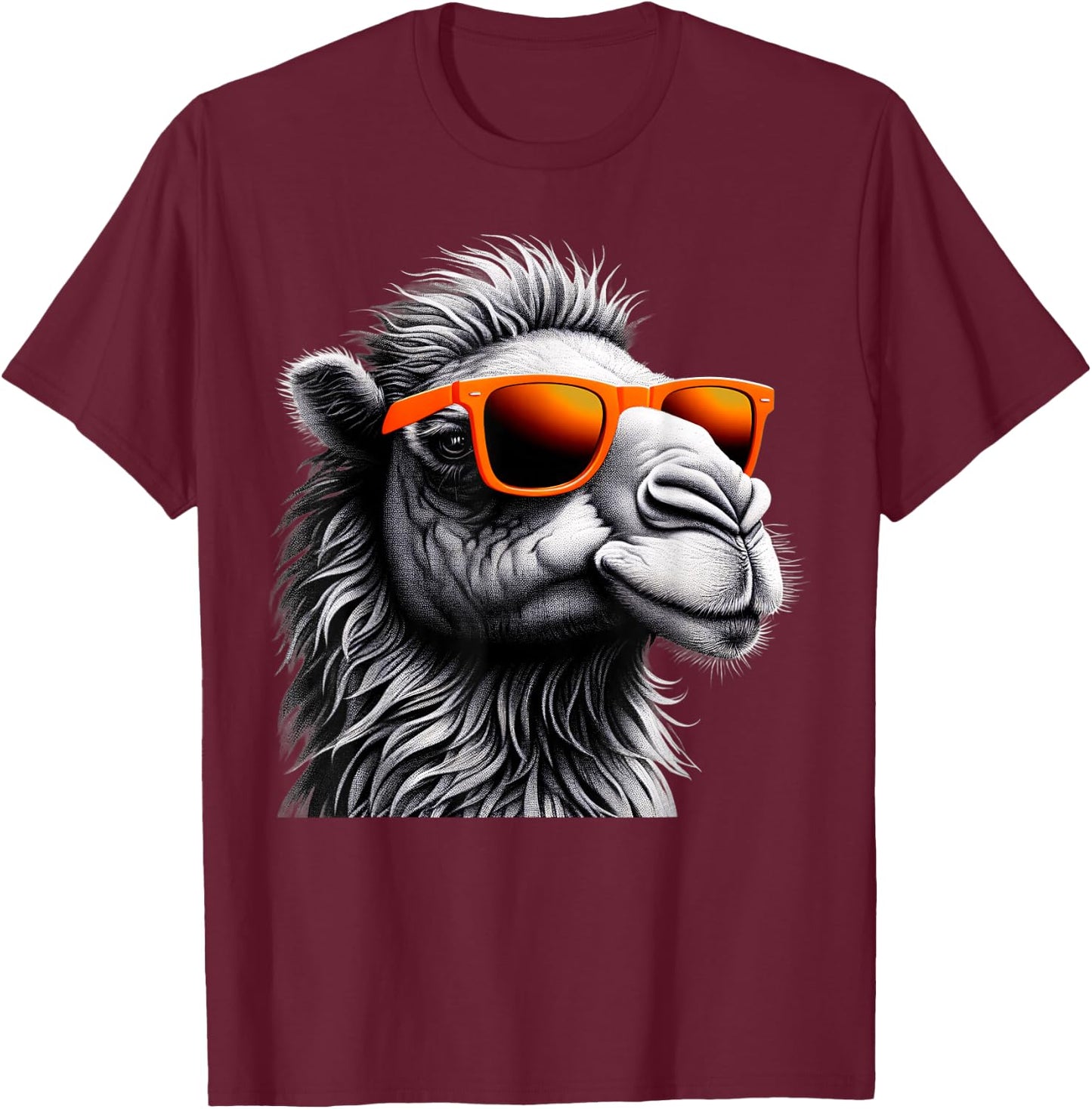 Cool Camel Wearing Sunglasses Graphic Art T-Shirt - T-Shirt | Maroon