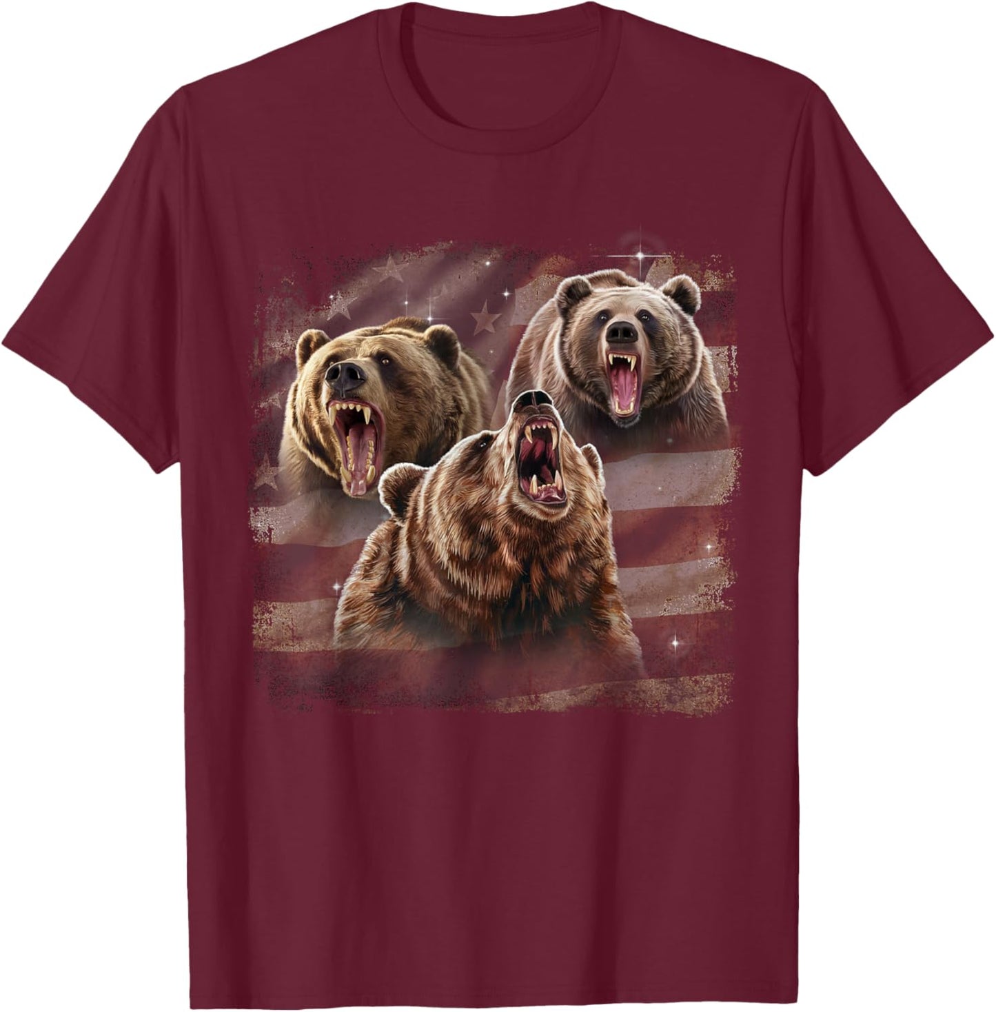 Patriotic USA Grizzly Bear American Flag 4th Of July T-Shirt - T-Shirt | Maroon