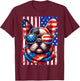 French Bulldog USA Flag Sunglasses 4th of July Patriotic Dog T-Shirt - T-Shirt | Maroon