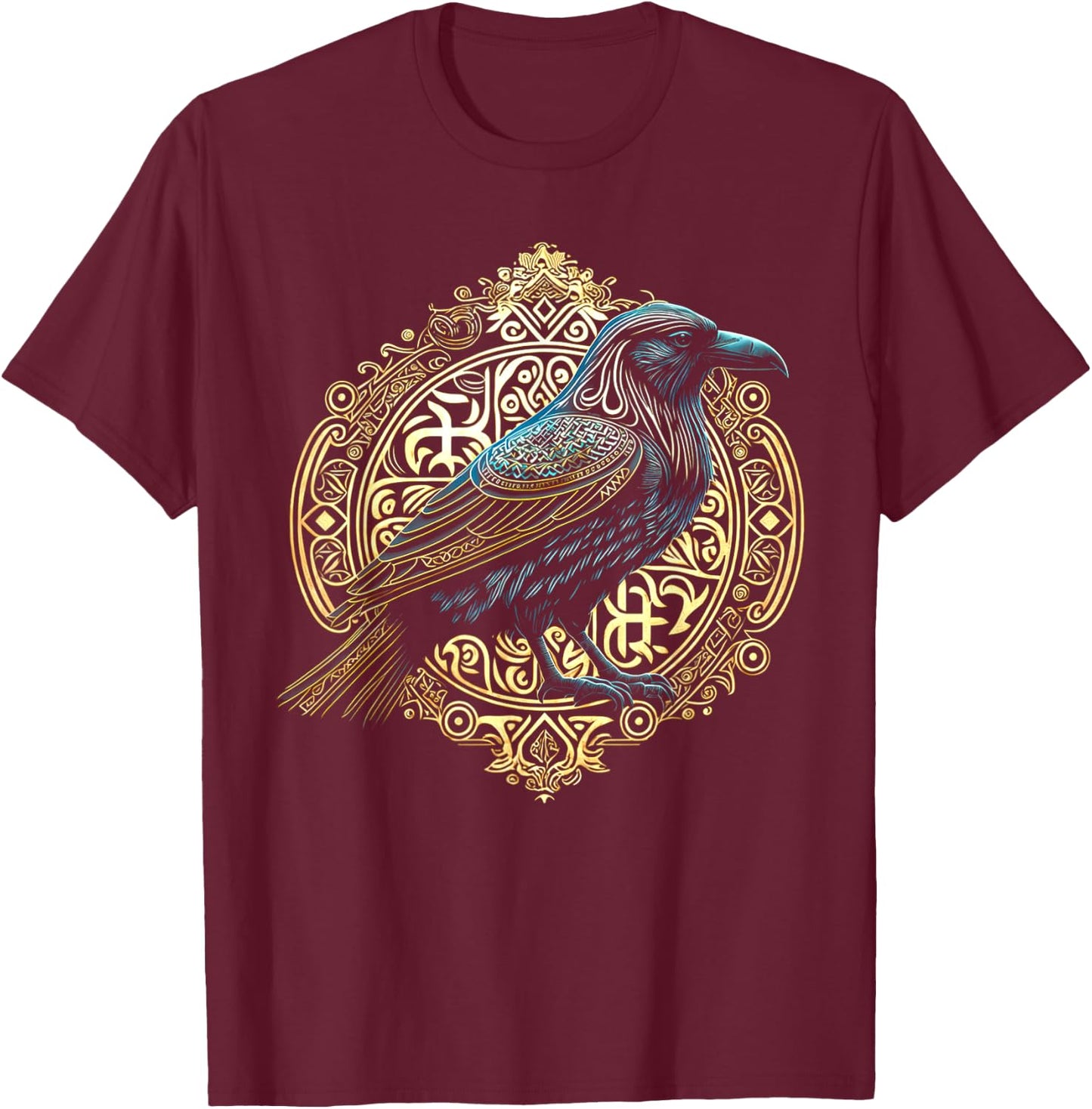 Raven Viking Valhalla North Myths T-Shirt - T-Shirt | Maroon