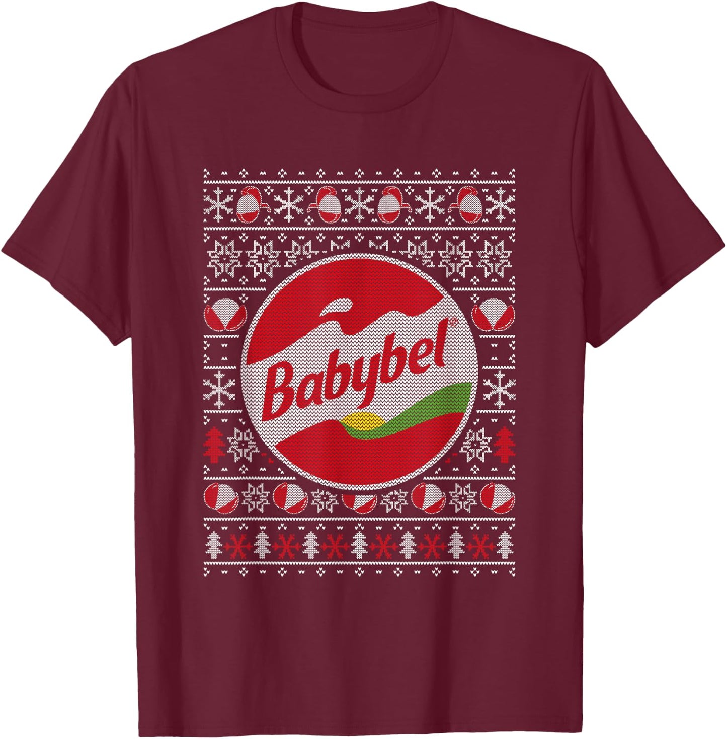 Babybel Christmas Knitting Pattern , Black, S T-Shirt - T-Shirt | Maroon