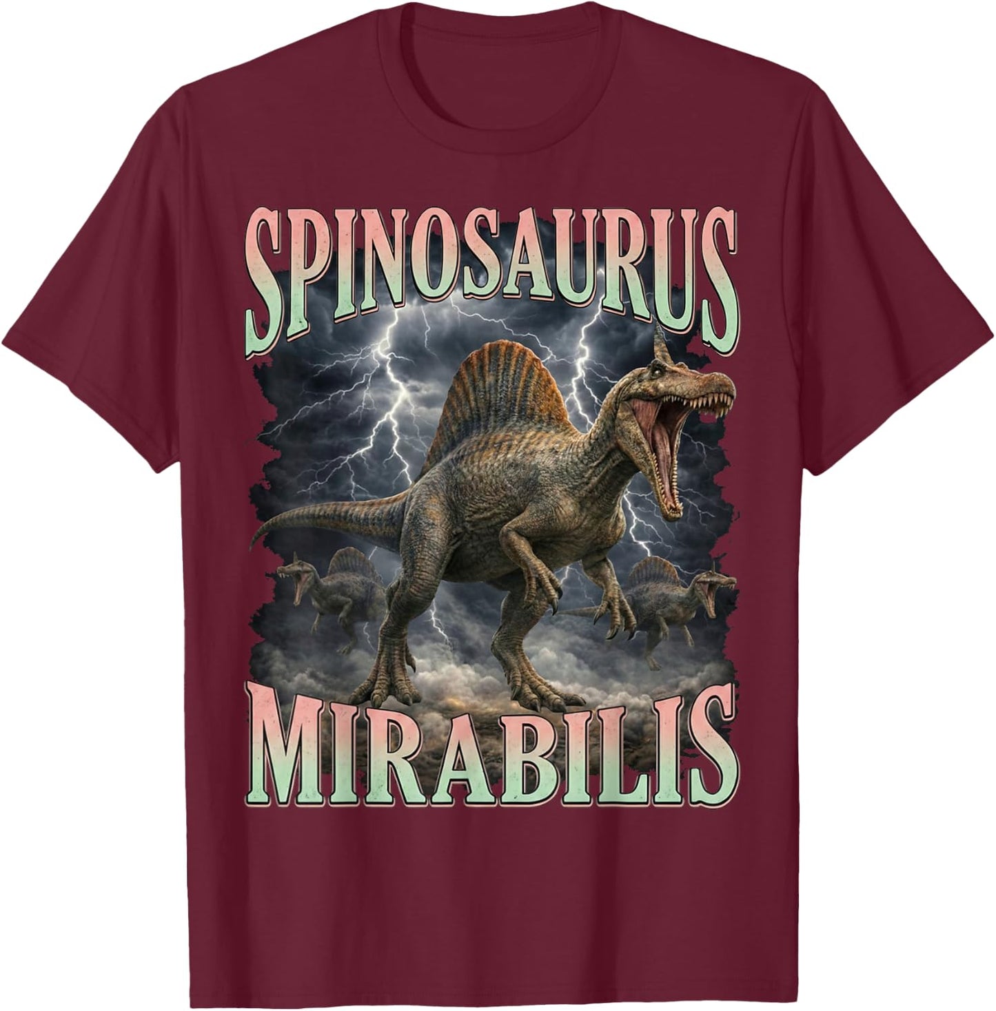 Roaring Spinosaurus Mirabilis Prehistoric Dinosaur T-Shirt - T-Shirt | Maroon