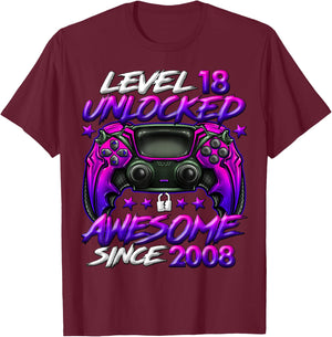 Level 18 Unlocked 18 Year Old Gifts Boys 18th Birthday Boy T-Shirt - T-Shirt | Maroon