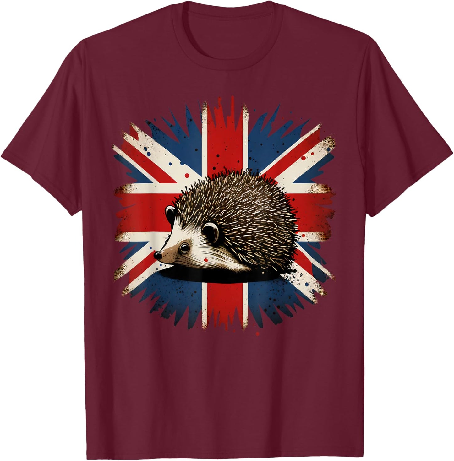 British UK Hedgehog on Great Britain Hedgehog T-Shirt - T-Shirt | Maroon