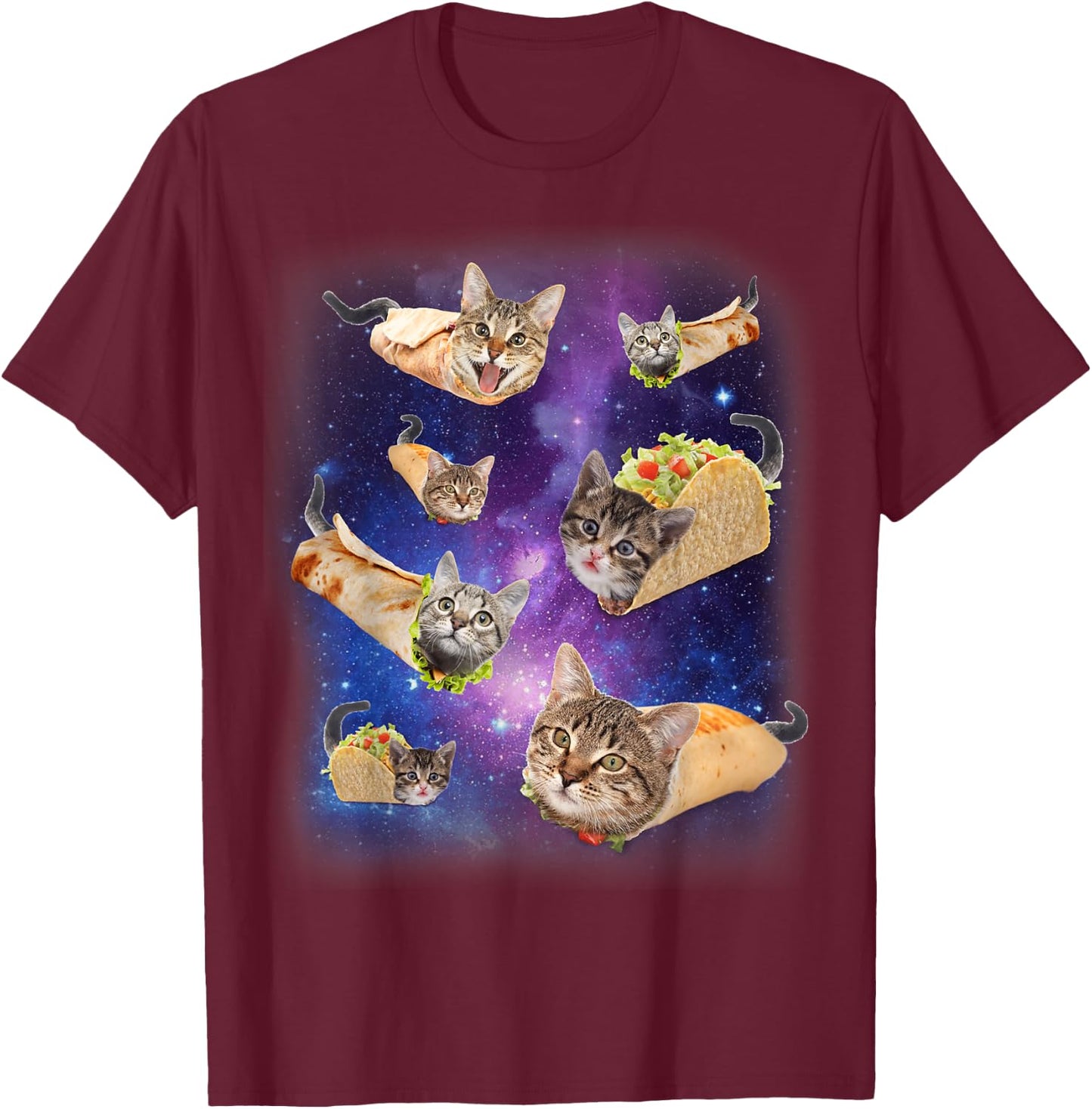 Burrito Cat and Taco Cat Space Galaxy Meme Tacocat Silly , Black, S T-Shirt - T-Shirt | Maroon