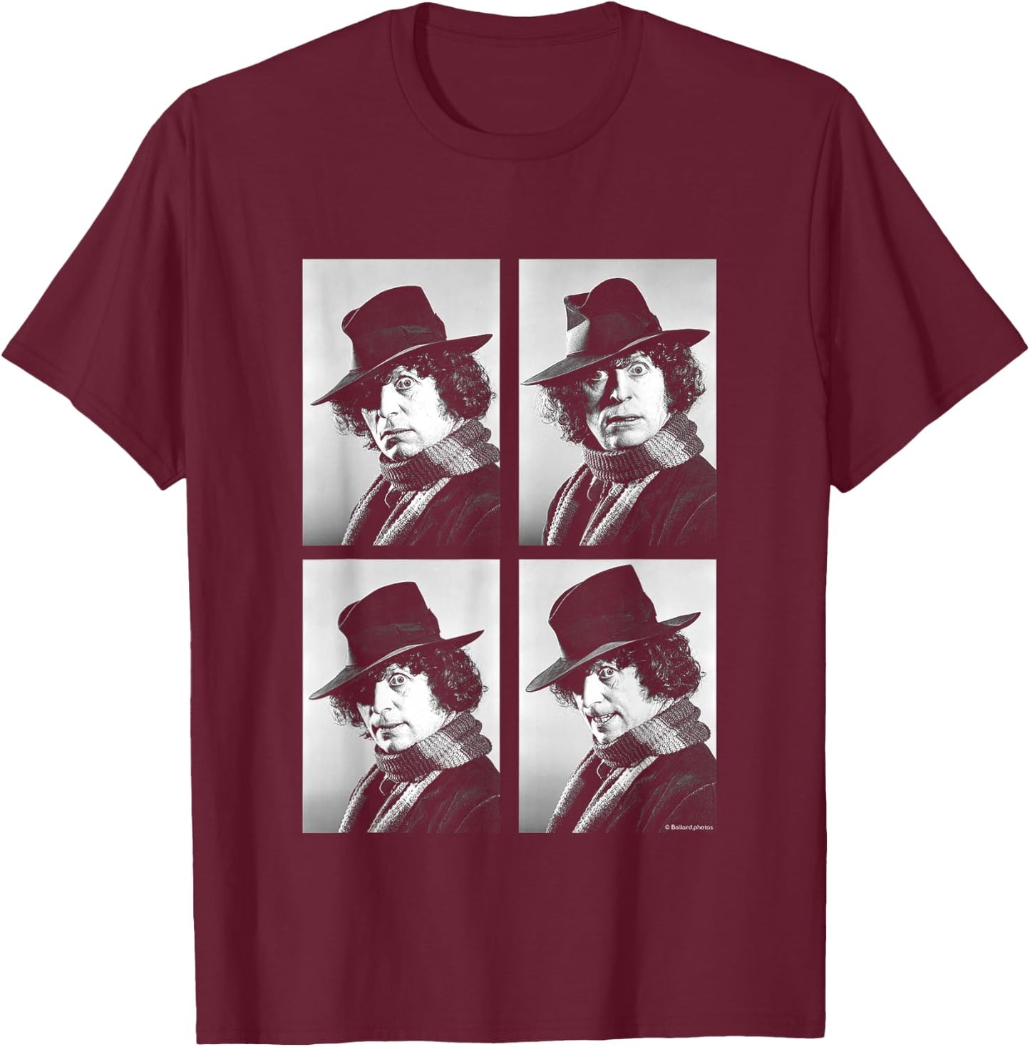 Tom Baker Doctor Who Actor Black & White Portraits T-Shirt - T-Shirt | Maroon