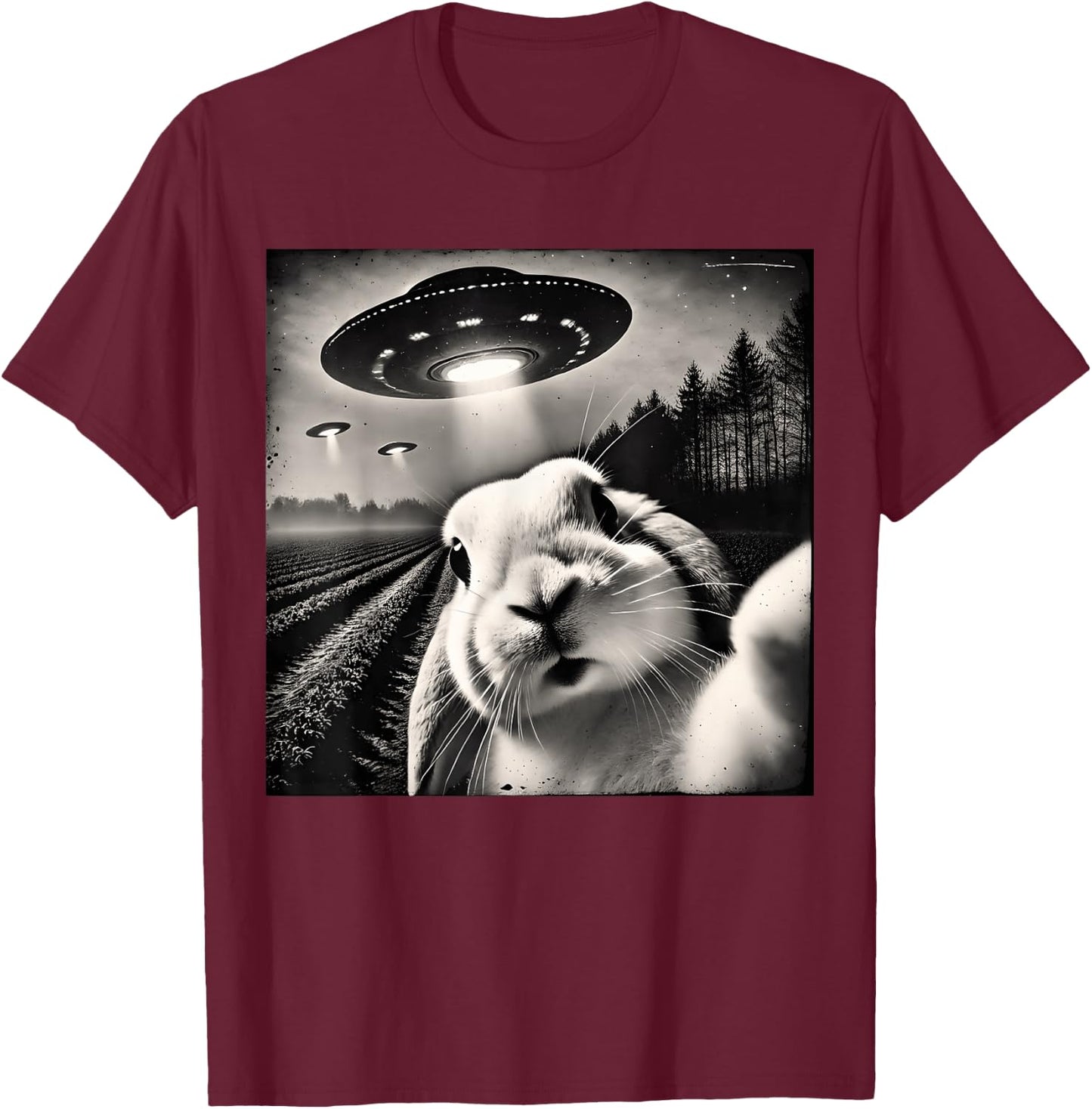 Funny Rabbit Bunny Selfie UFOs T-Shirt - T-Shirt | Maroon