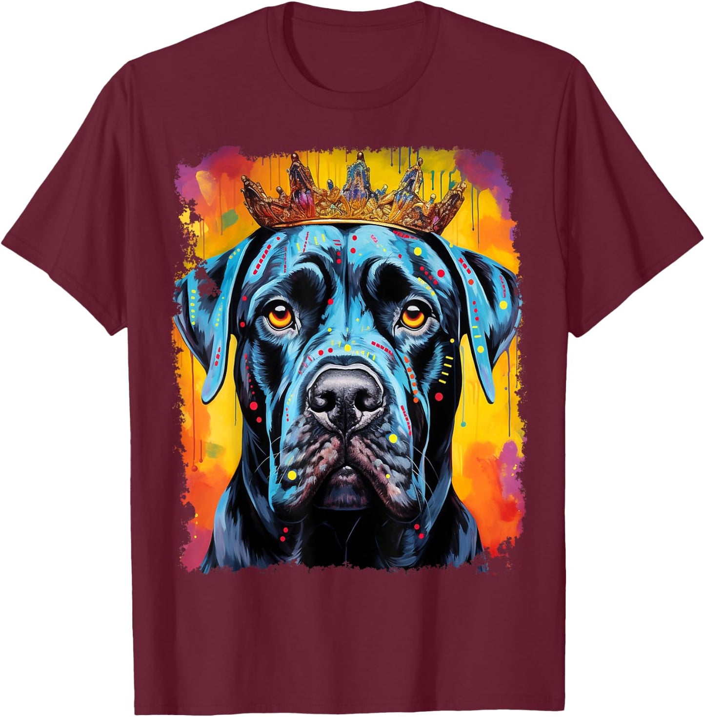 Pop Art Dog Cane Corso King Queen T-Shirt - T-Shirt | Maroon