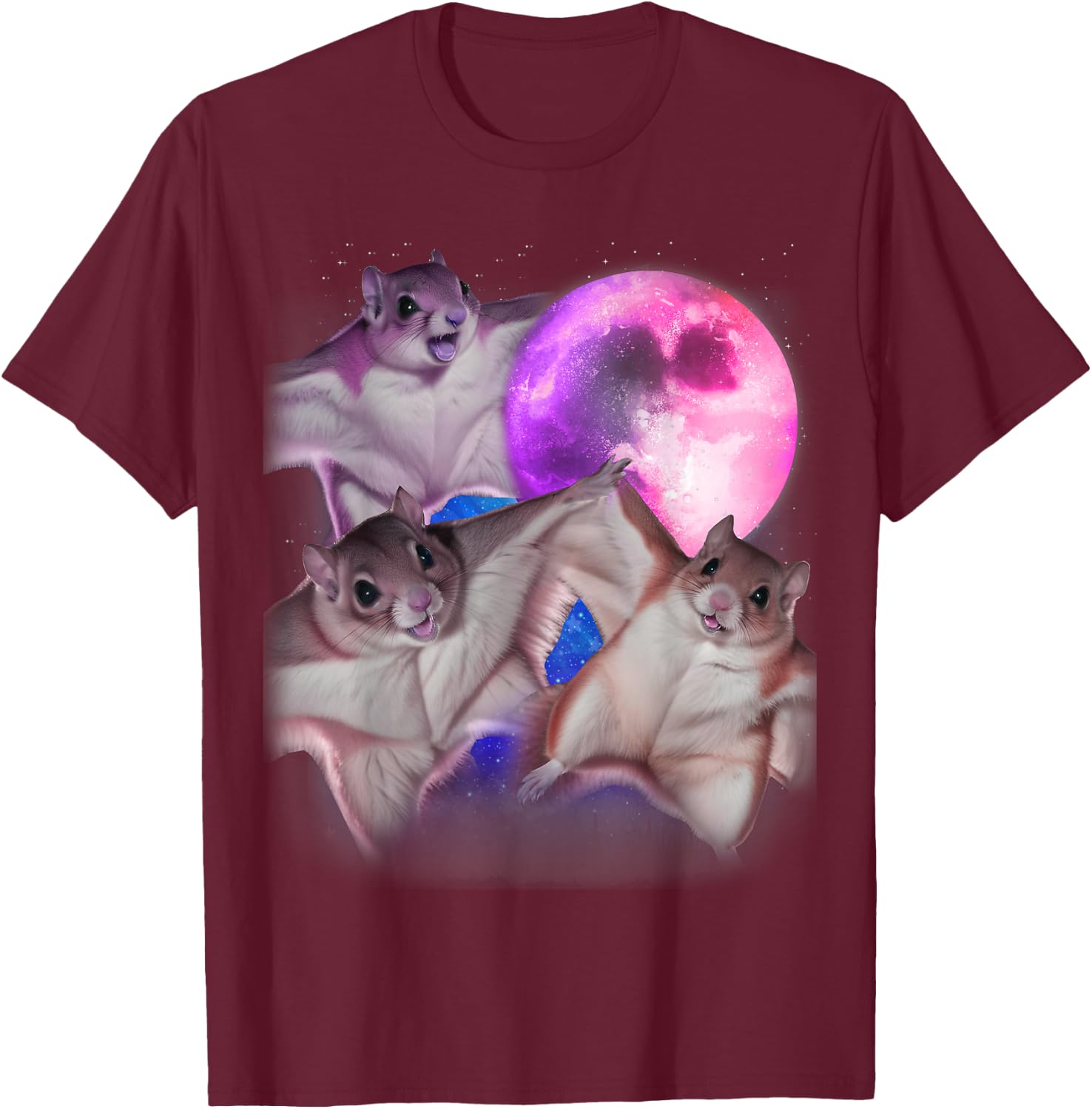 3 Flying Squirrels Howling At The Moon Funny Squirrel Lover T-Shirt - T-Shirt | Maroon