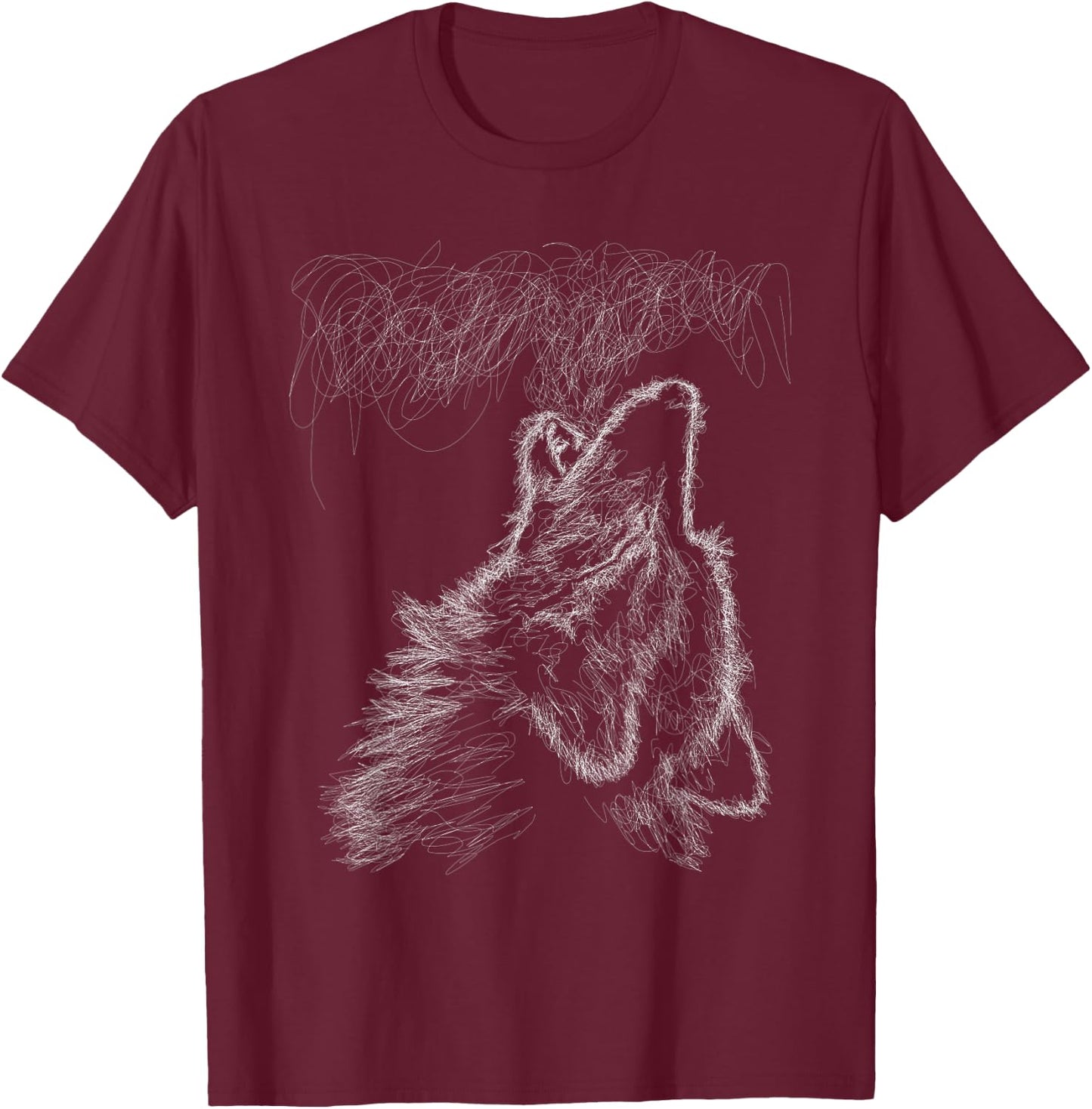 Wolf Howling Scribble Head Art Sketch for Lover Wolves Wild T-Shirt - T-Shirt | Maroon