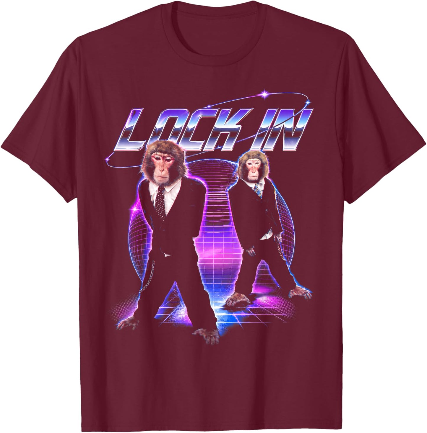 Funny Monkey Meme Y2K Cyberpunk T-Shirt - T-Shirt | Maroon