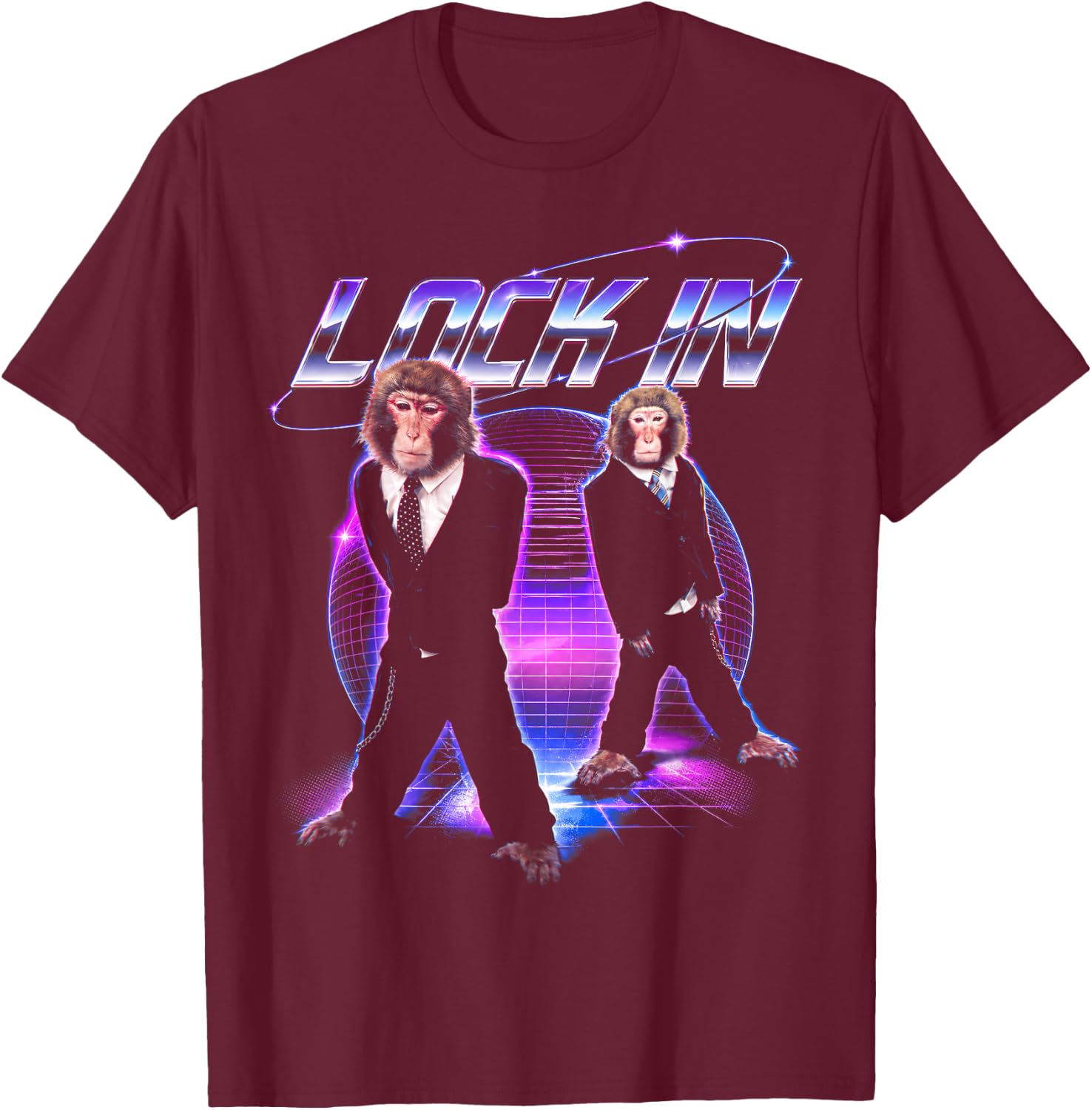 Funny Monkey Meme Y2K Cyberpunk T-Shirt - T-Shirt | Maroon