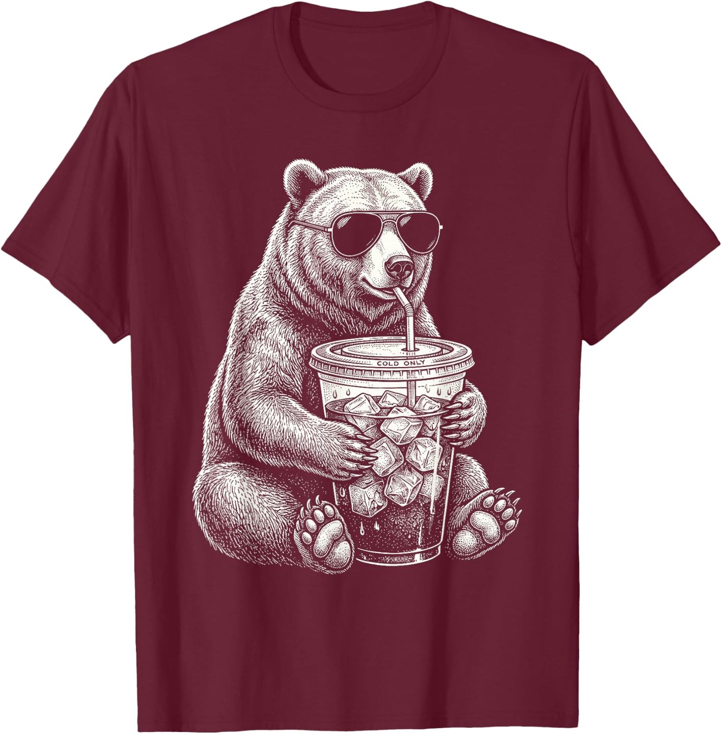 Bear Drinking Iced Coffee Funny Animal Meme Men Women T-Shirt - T-Shirt | Maroon