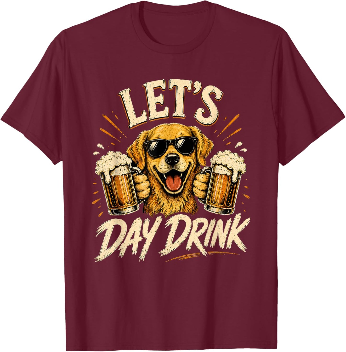 Funny Lets Day Drink Dog Beer Lover Humor T-Shirt - T-Shirt | Maroon