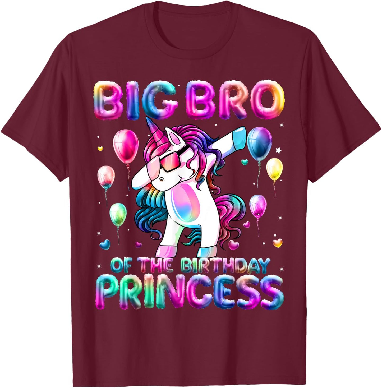 Brother of the Birthday Princess Girl Dabbing Unicorn Bro T-Shirt - T-Shirt | Maroon