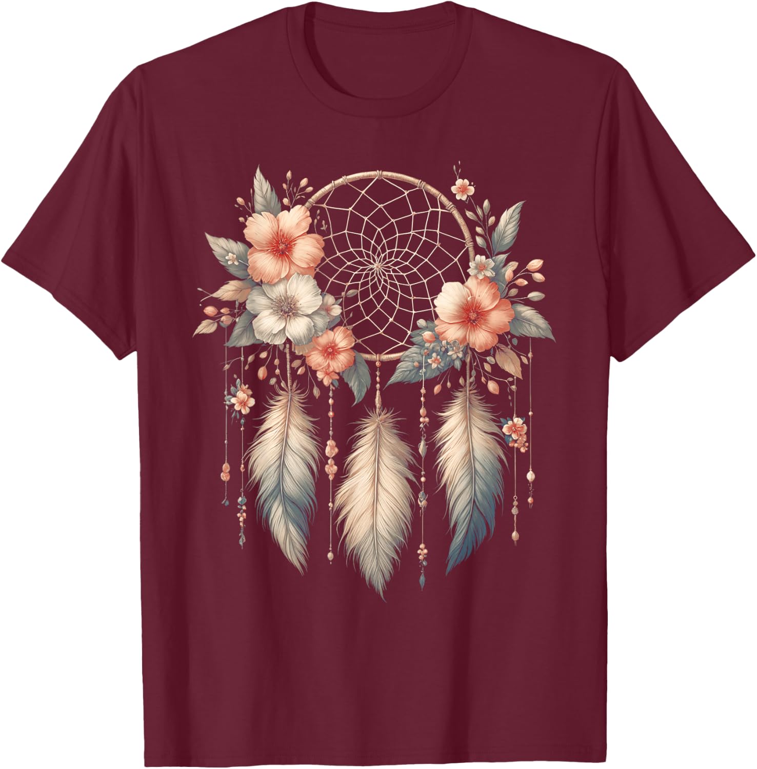 Symbole attrape-rêves cool dans le style art floral de Noël T-Shirt - T-Shirt | Maroon
