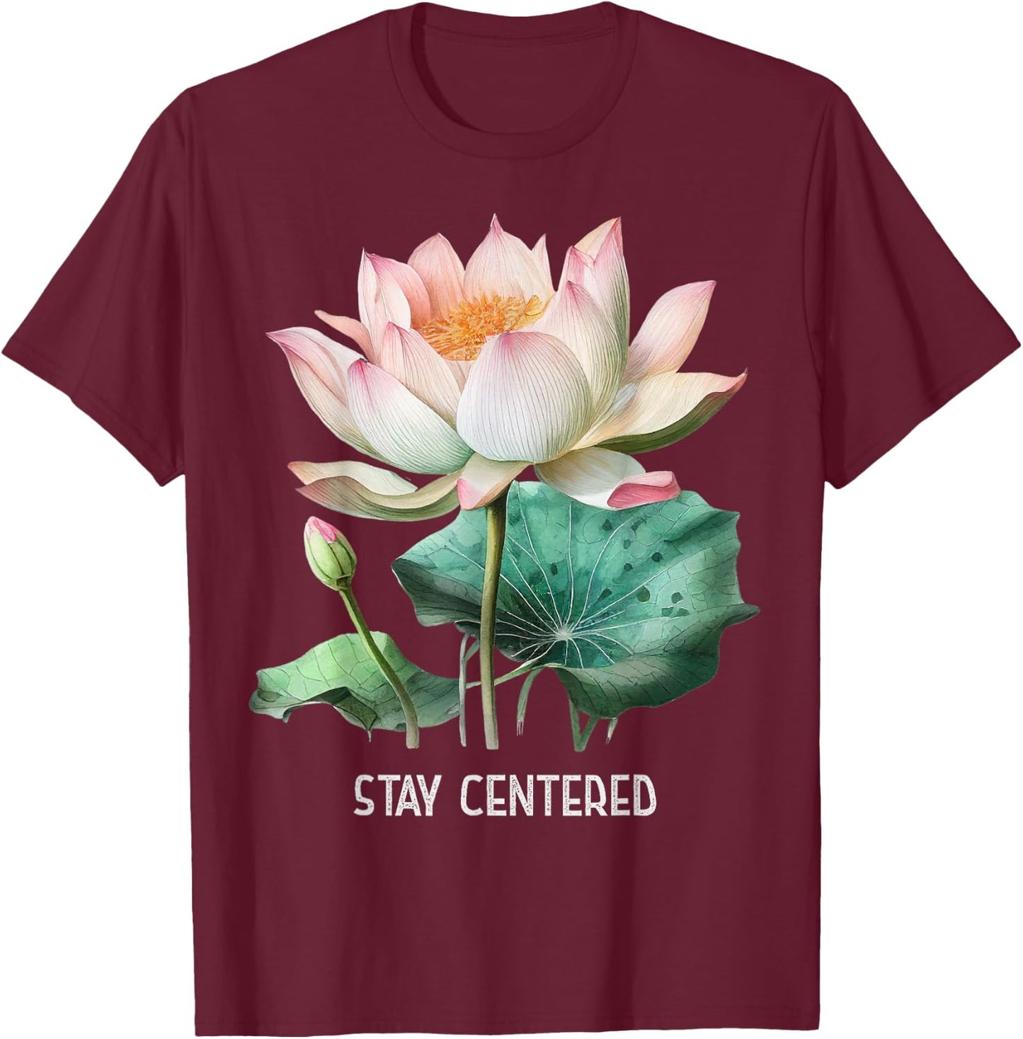 Mindfulness Saying Minimal Yoga Stay Centered T-Shirt - T-Shirt | Maroon