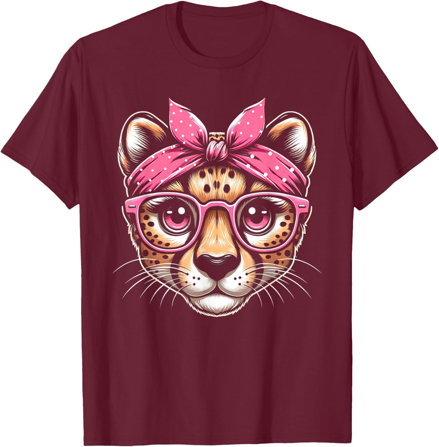 Cheetah Pink Bandana Glasses T-Shirt - T-Shirt | Maroon