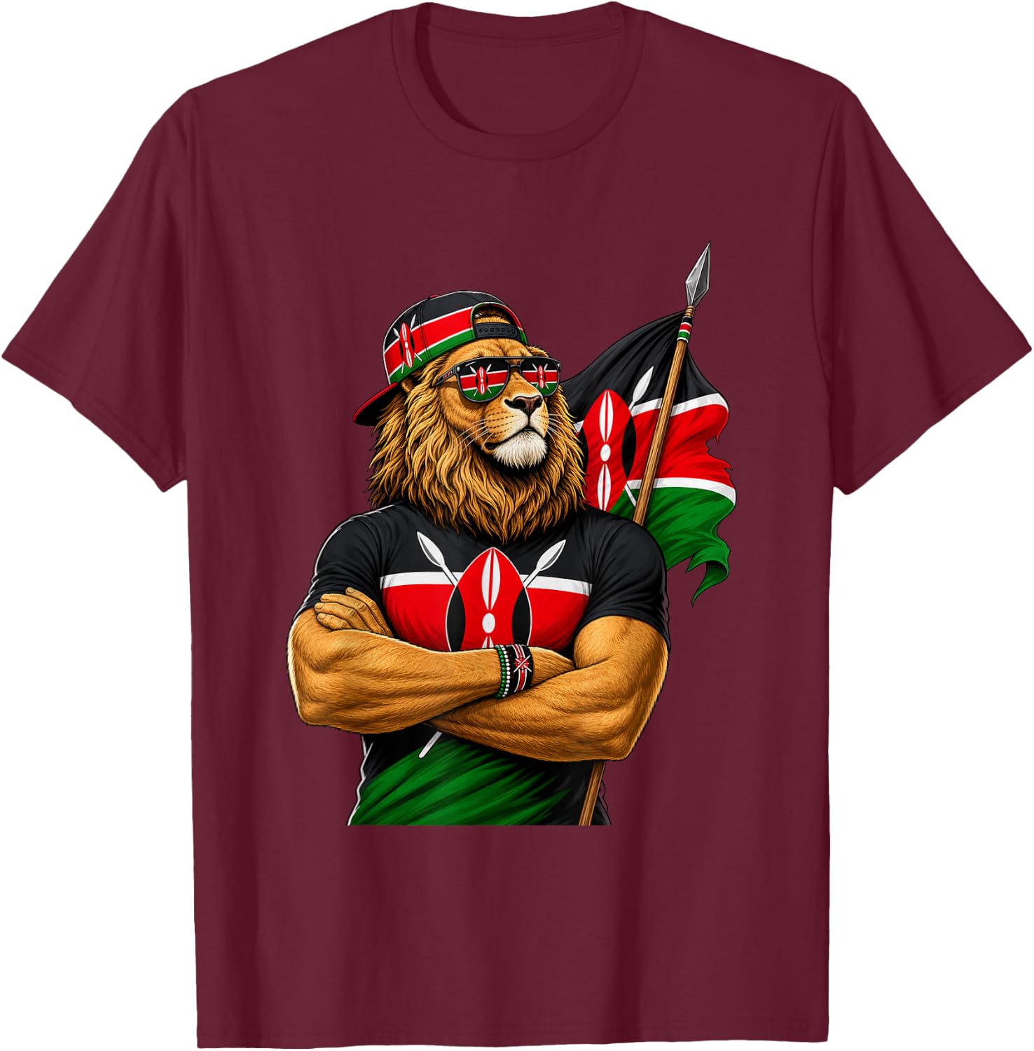 Patriotic National Pride Kenya Lion Flag T-Shirt - T-Shirt | Maroon