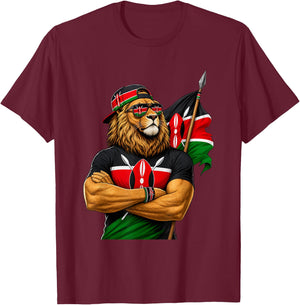 Patriotic National Pride Kenya Lion Flag T-Shirt - T-Shirt | Maroon