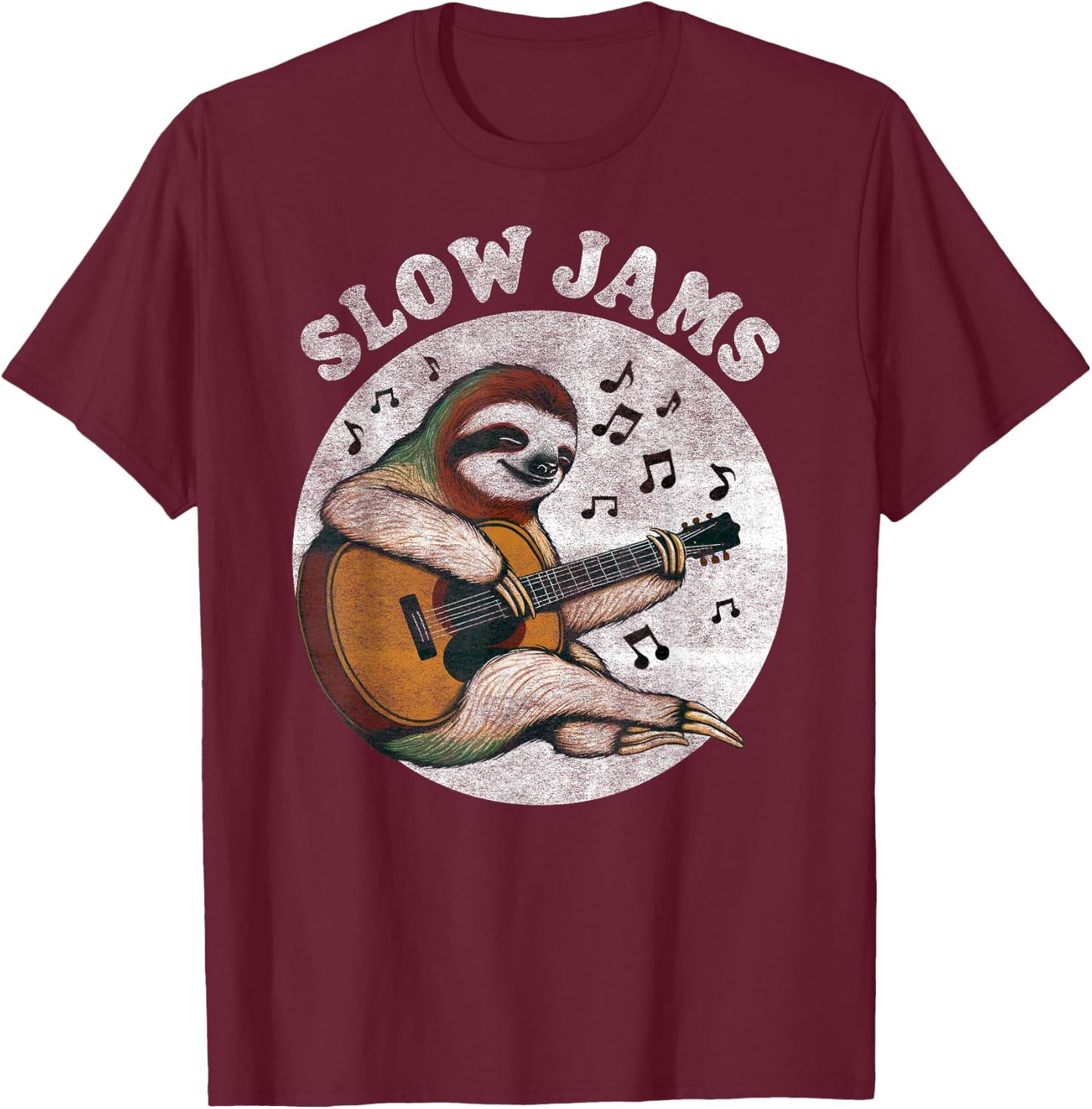 Slow Jams Sloth Playing Acoustic Guitar – Funny Music T-Shirt - T-Shirt | Maroon