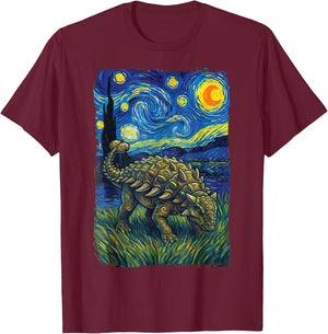 Ankylosaurus Starry Night T-Shirt - T-Shirt | Maroon