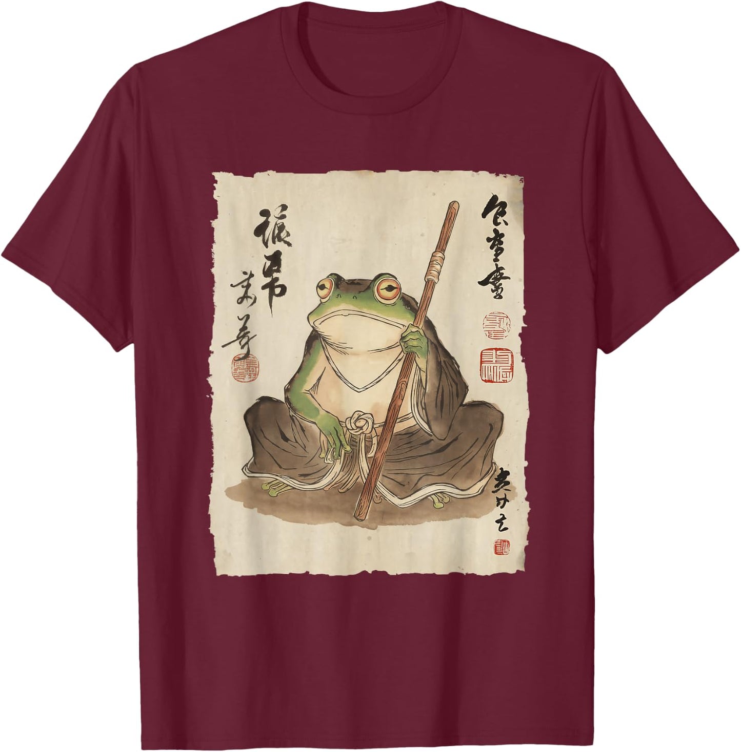 Frog Monk with Staff Japanese Ink Art Women Kids T-Shirt - T-Shirt | Maroon
