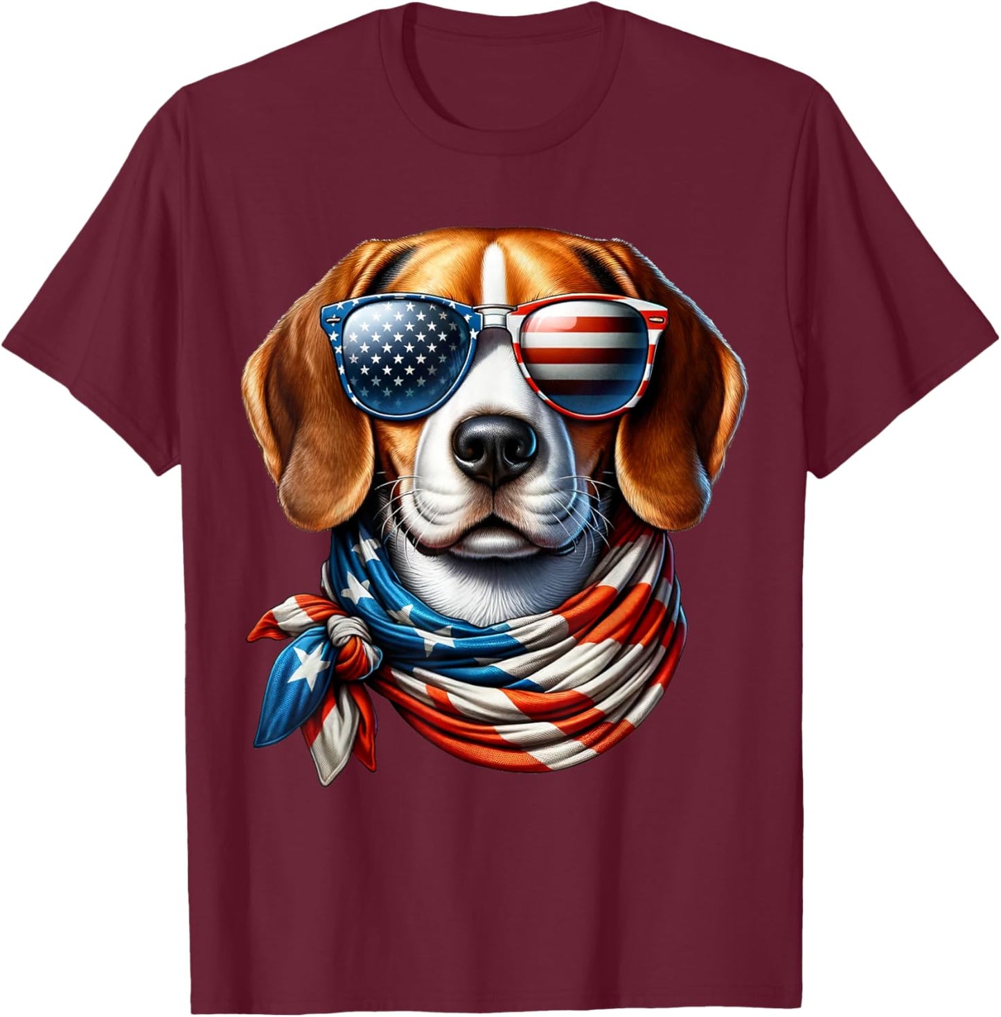 Beagle Wearing USA Flag Sunglasses 4th of July Patriotic Dog Men T-Shirt - T-Shirt | Maroon