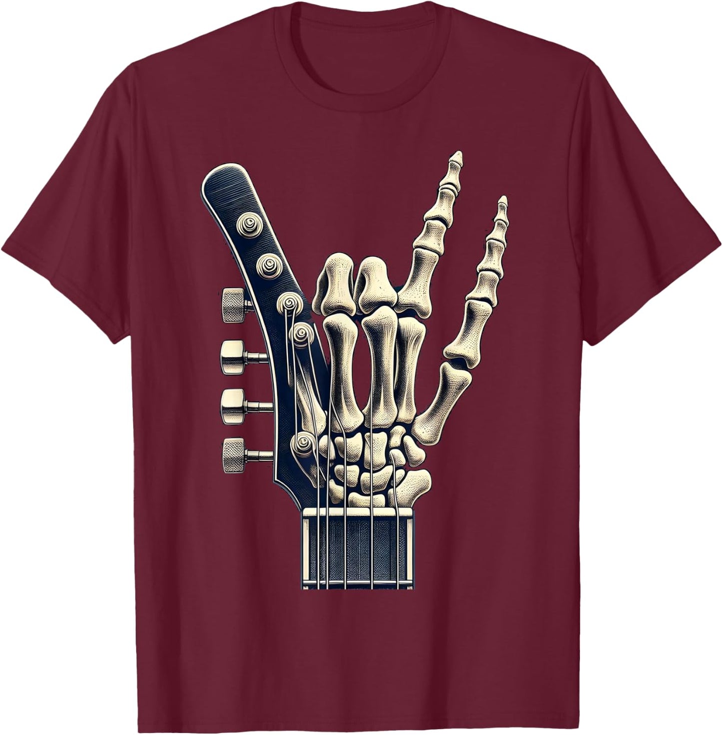 Hand Rock On Skeleton Panel For A Cool Performer , Black, S T-Shirt - T-Shirt | Maroon