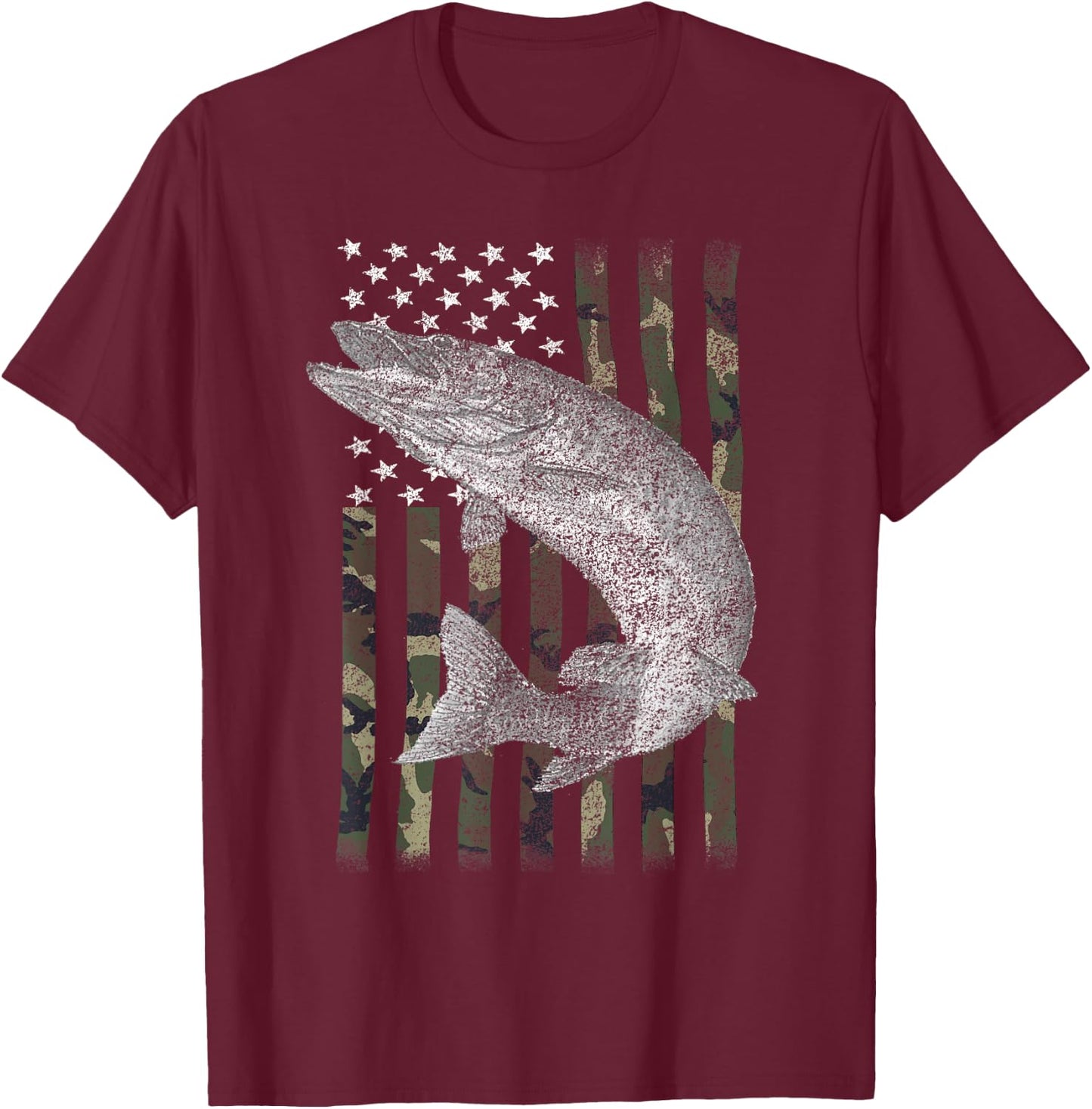Musky Fishing Camouflage Flag Muskie T-Shirt - T-Shirt | Maroon