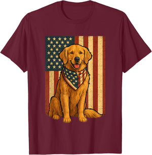 Golden Retriever American Flag Bandana 4th of July T-Shirt - T-Shirt | Maroon