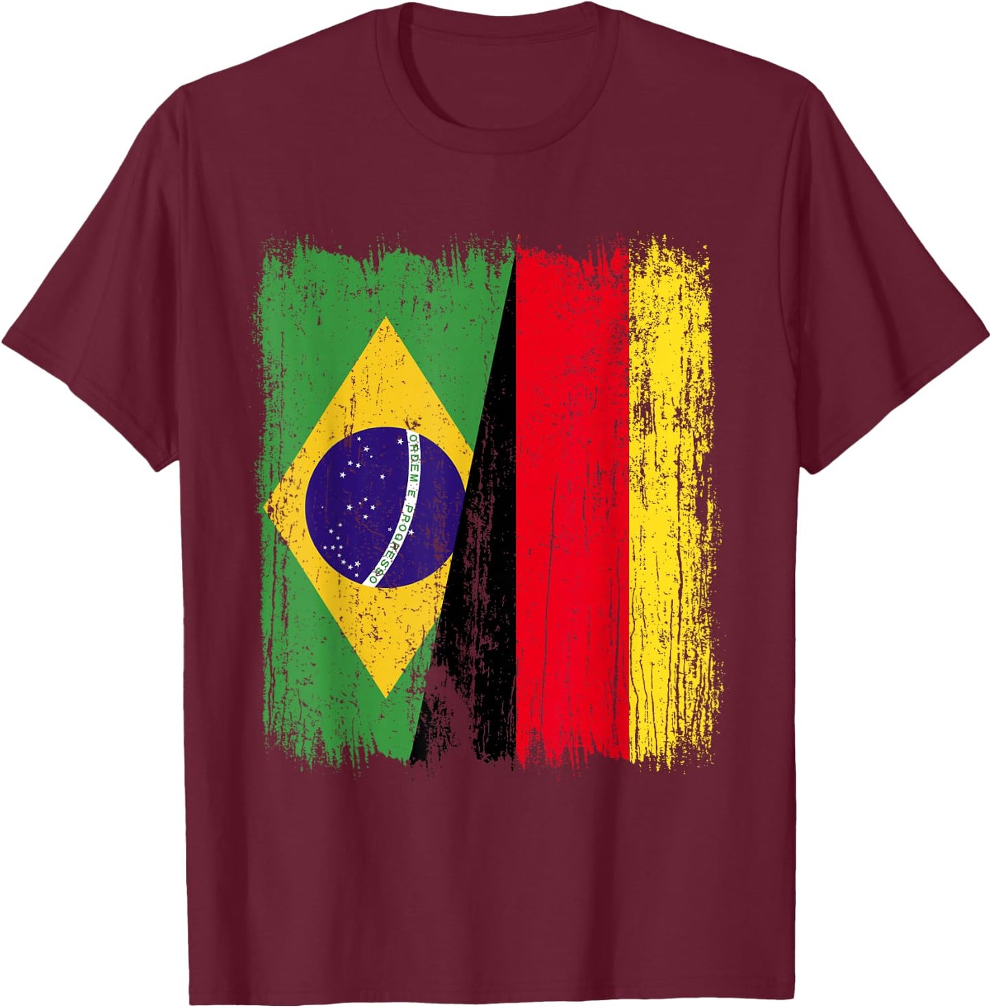 Brazil Germany Half Flag Brazilian German Heritage T-Shirt - T-Shirt | Maroon