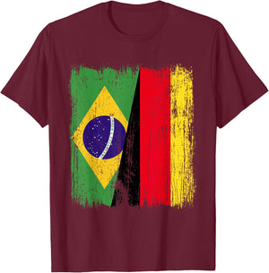 Brazil Germany Half Flag Brazilian German Heritage T-Shirt - T-Shirt | Maroon