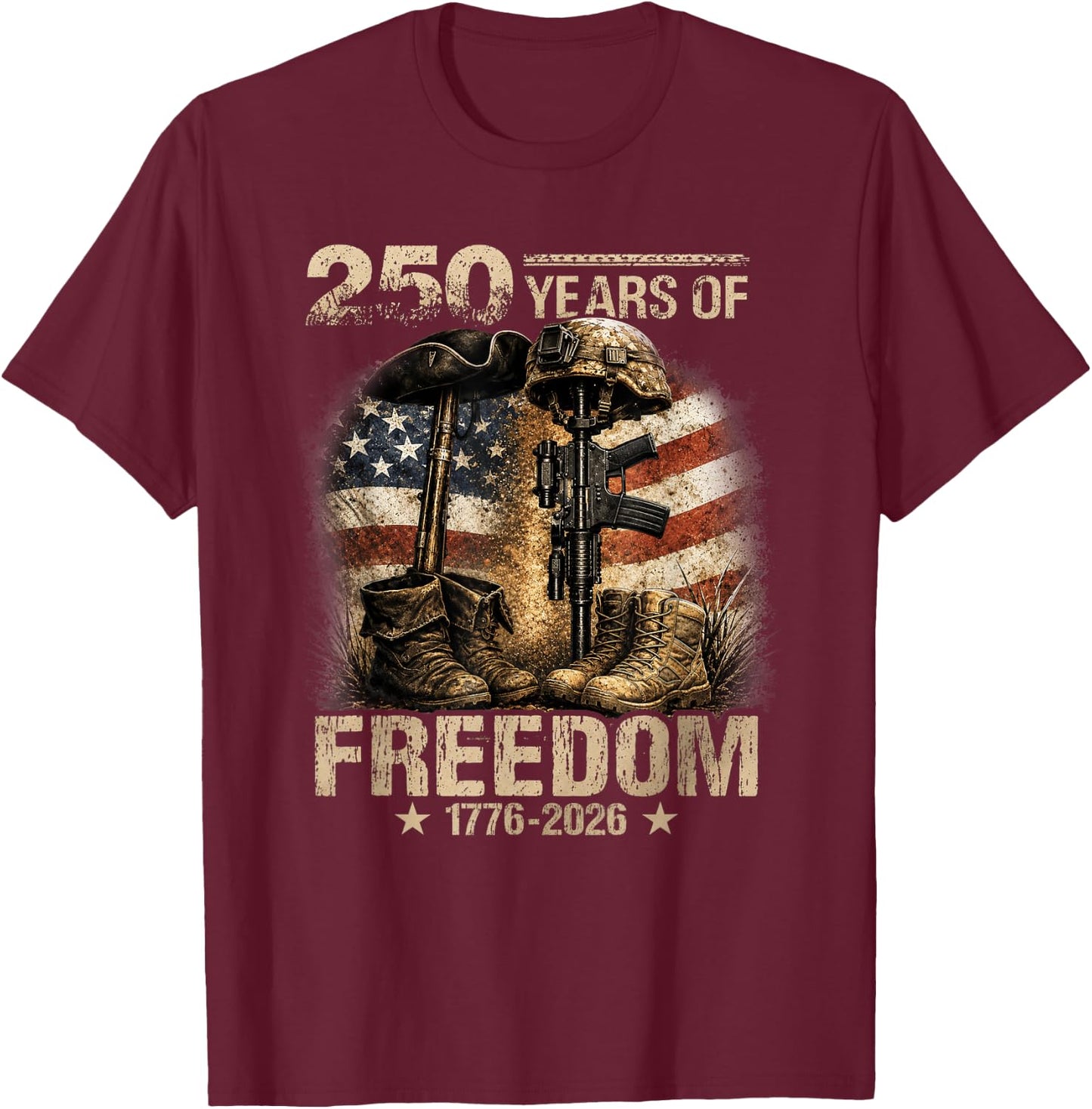 250 Years American 1776 2026 Christian Patriotic 4th of July T-Shirt - T-Shirt | Maroon