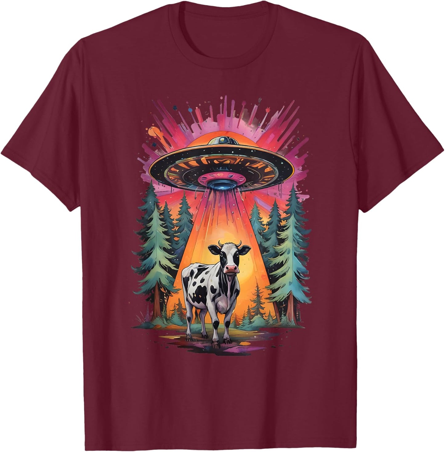Funny Vintage Retro Graphic Alien UFO Cow Abduction BELIEVE T-Shirt - T-Shirt | Maroon