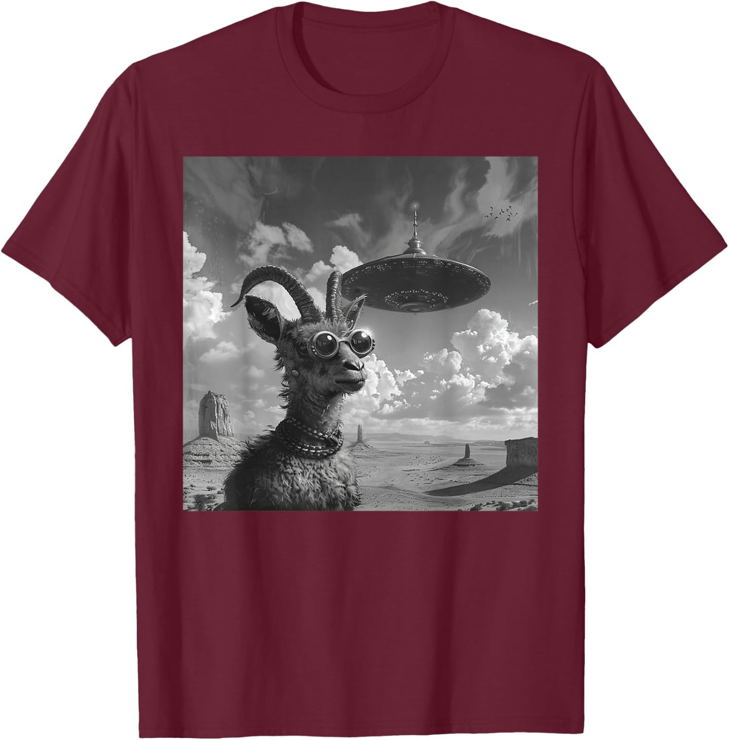 Ziegenbock mit UFO, Alien, lustiges Ziegenbock T-Shirt - T-Shirt | Maroon