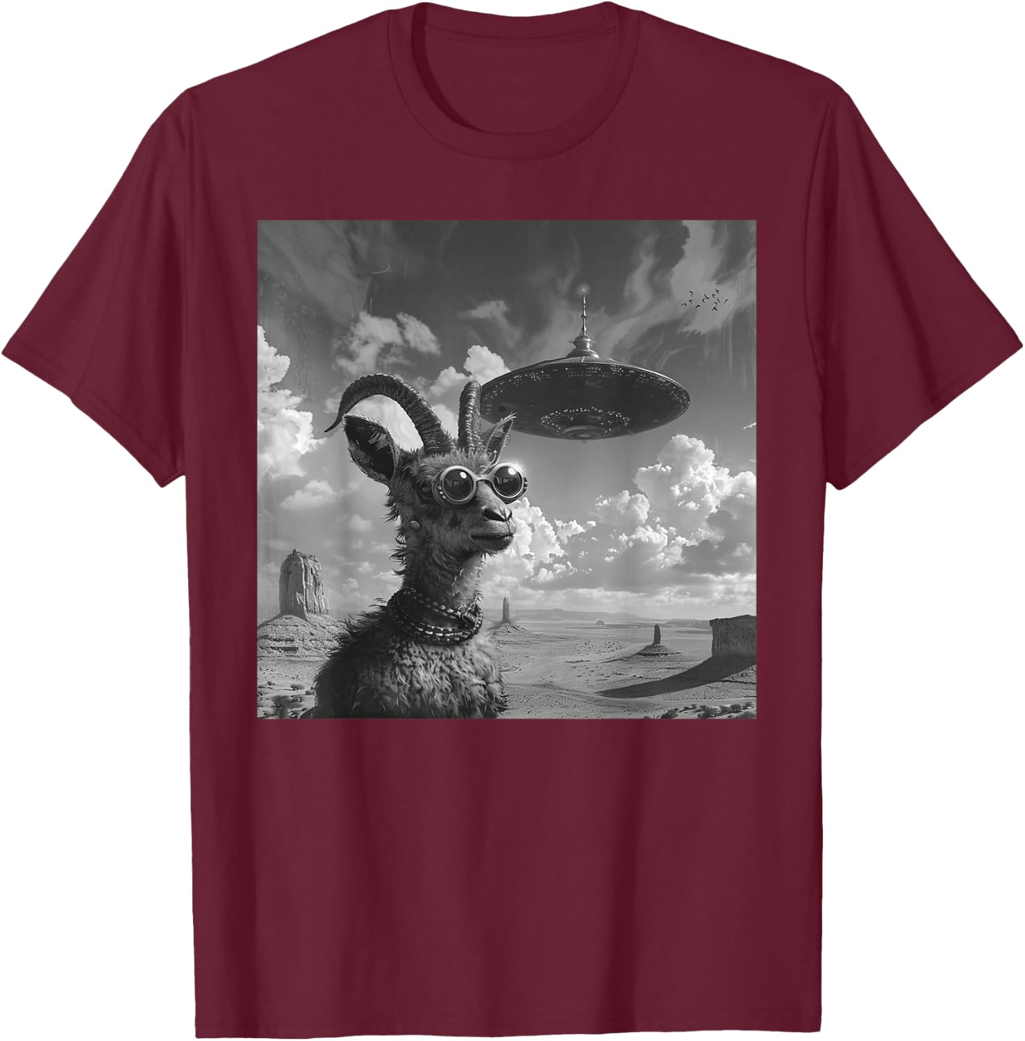Ziegenbock mit UFO, Alien, lustiges Ziegenbock T-Shirt - T-Shirt | Maroon