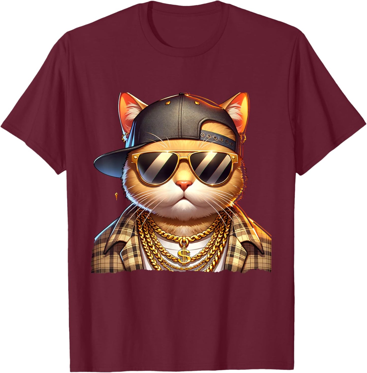 Cool Gangster Neighbourhood Cat Retro Cat Rapper , black T-Shirt - T-Shirt | Maroon