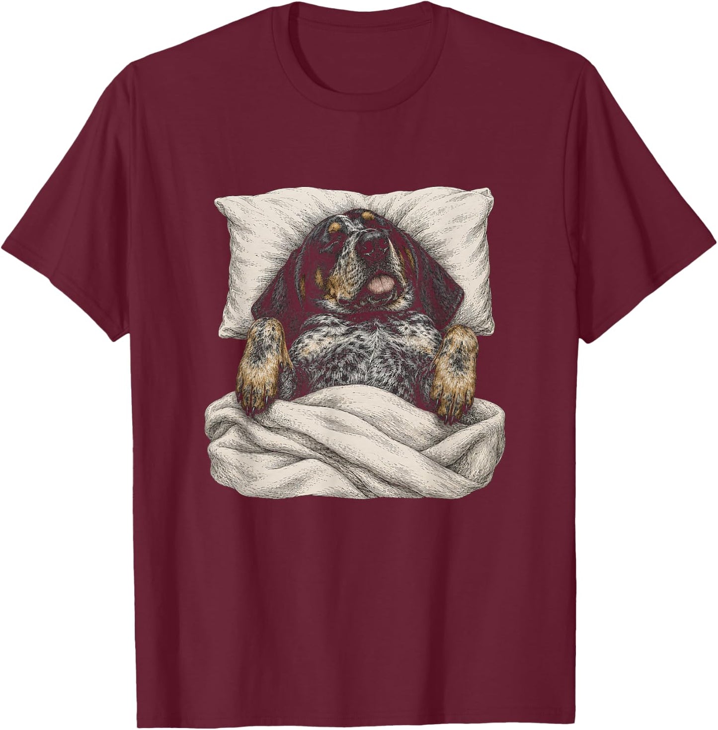 Sleeping Funny Bluetick Coonhound Artwork Design T-Shirt - T-Shirt | Maroon